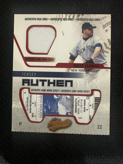 #JA-RC Roger Clemens 2003 Fleer Authentix MEM New York Yankees Game Jersey