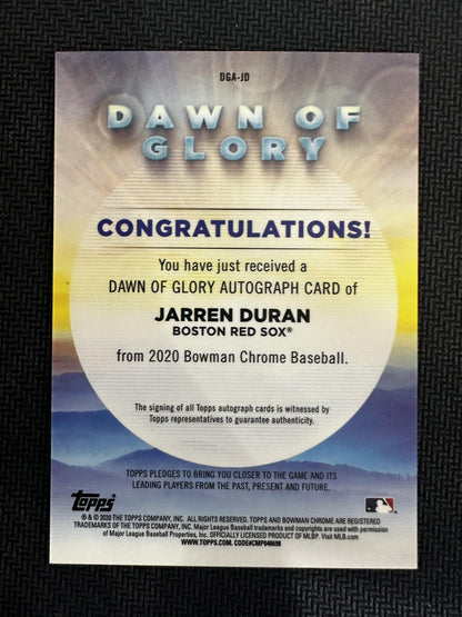 #DGA-JD Jarren Duran 2020 Bowman Chrome AU Auto Red Sox Dawn of Glory Autographs