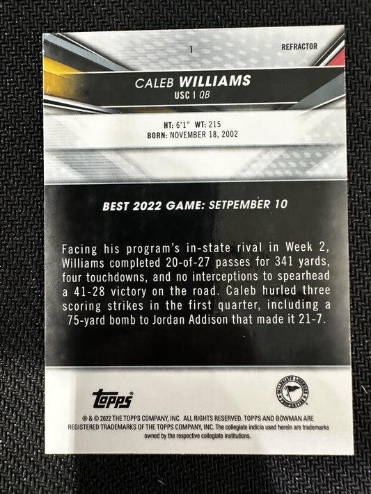 #1 Caleb Williams 2022-23 Bowman's Best University USC Trojans sports Refractor