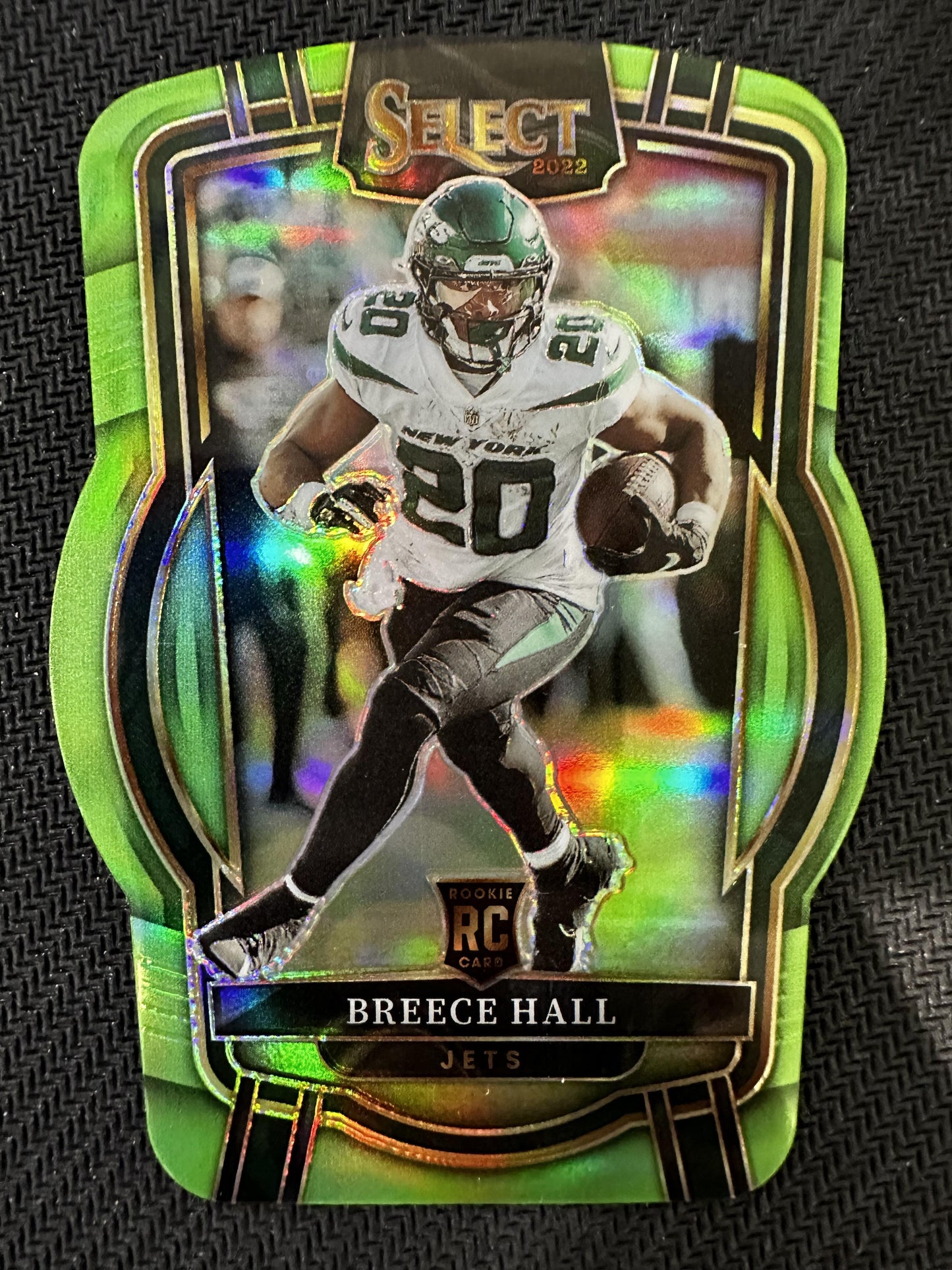 #222 Breece Hall 2022 Panini Select /299 Jets Neon Green Prizm Die Cut