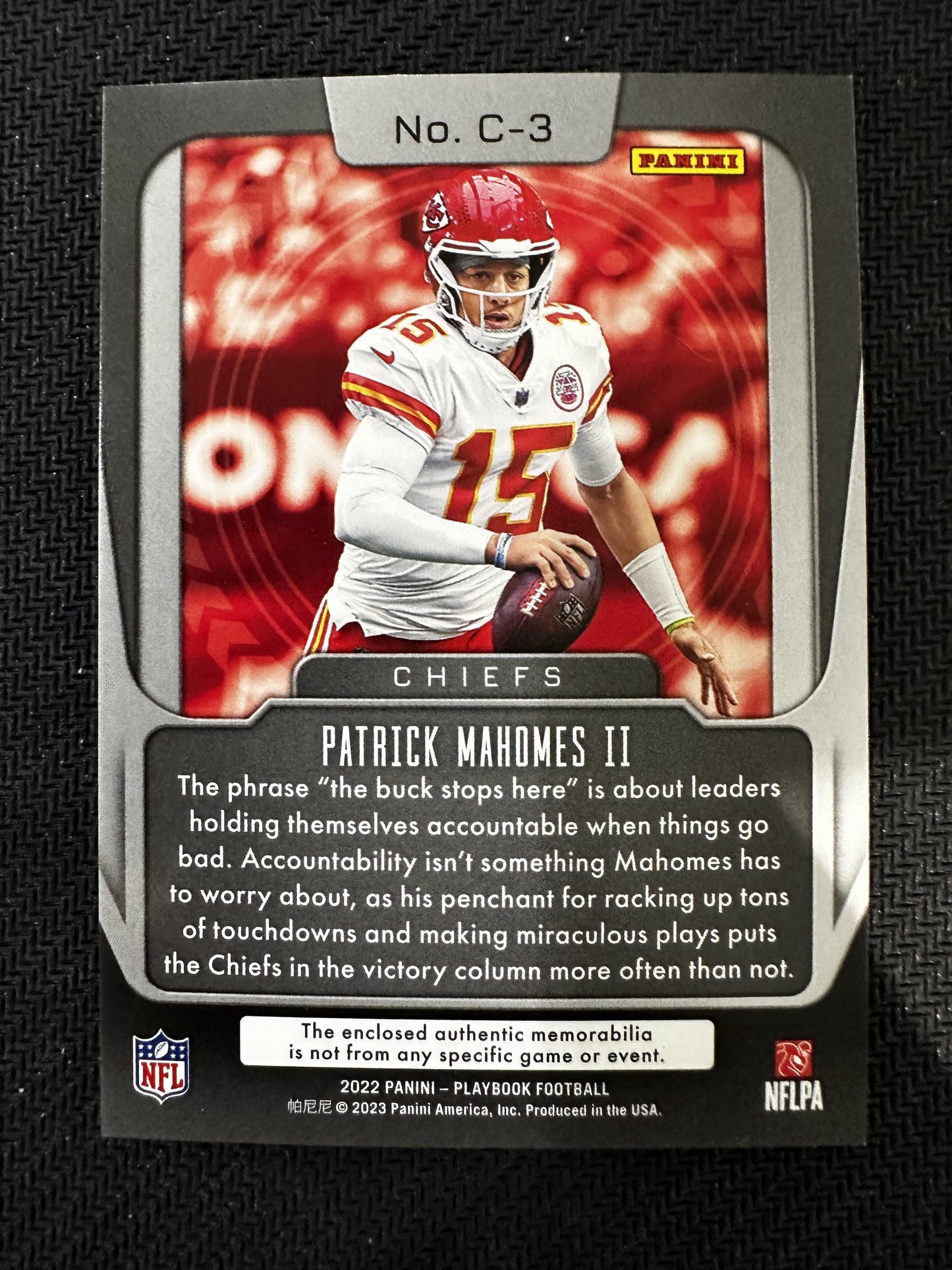 #C-3 Patrick Mahomes II 2022 Panini Playbook Kansas City Chiefs sports Captains