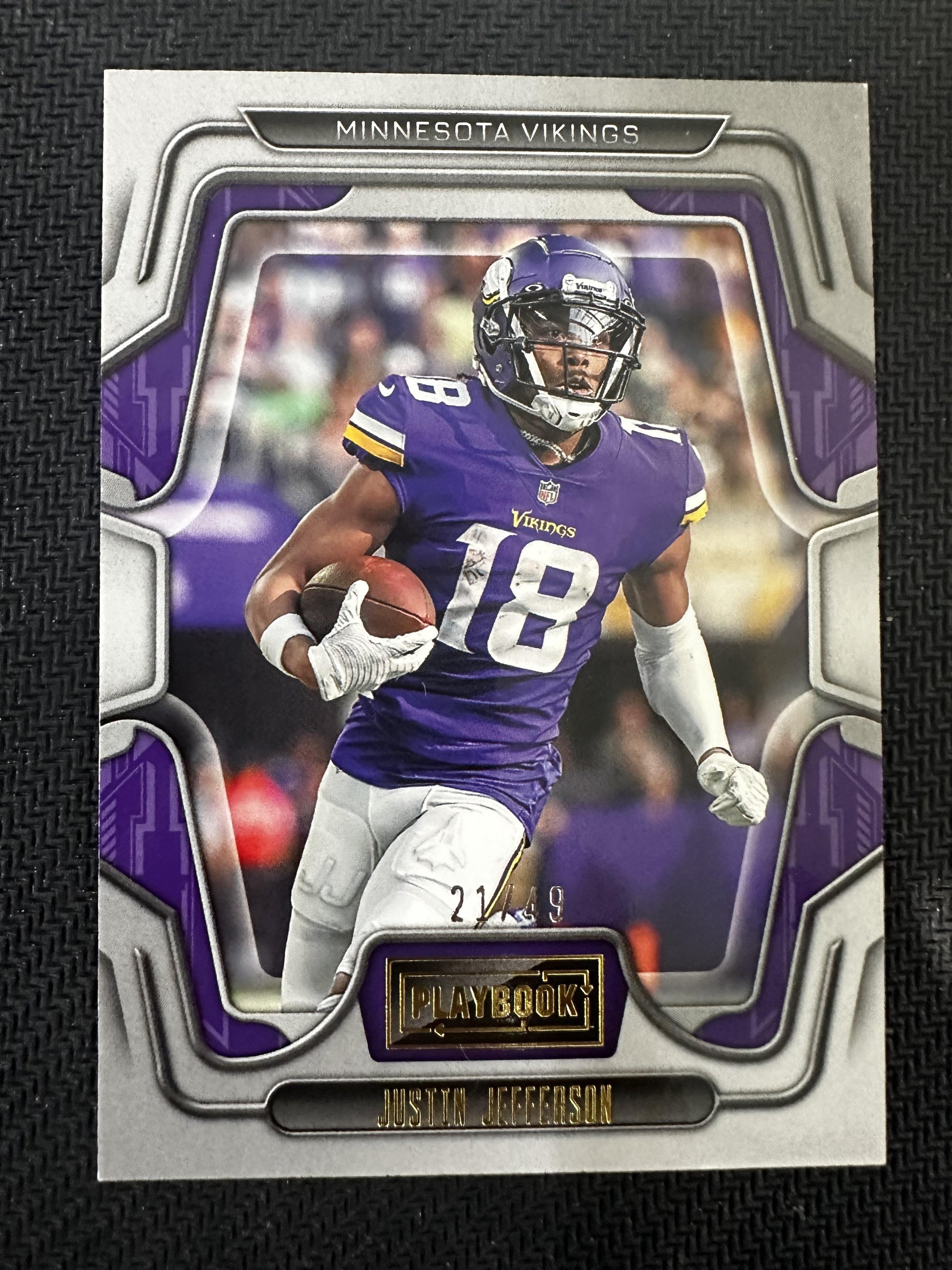 #61 Justin Jefferson 2022 Panini Playbook SN #/49 Minnesota Vikings sports Gold