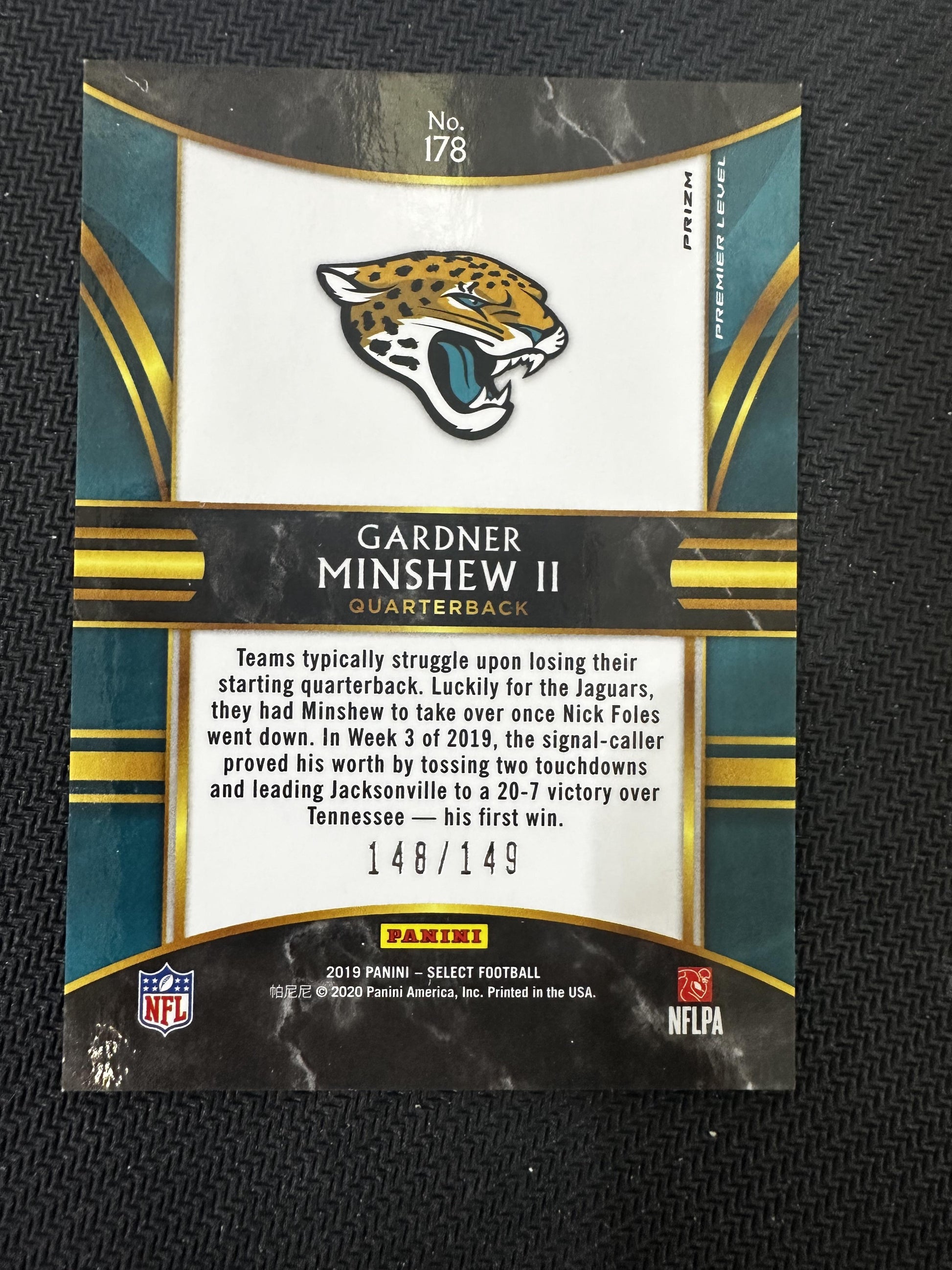 #178 Gardner Minshew II 2019 Panini Select /149 Jacksonville Jaguars Blue Prizm