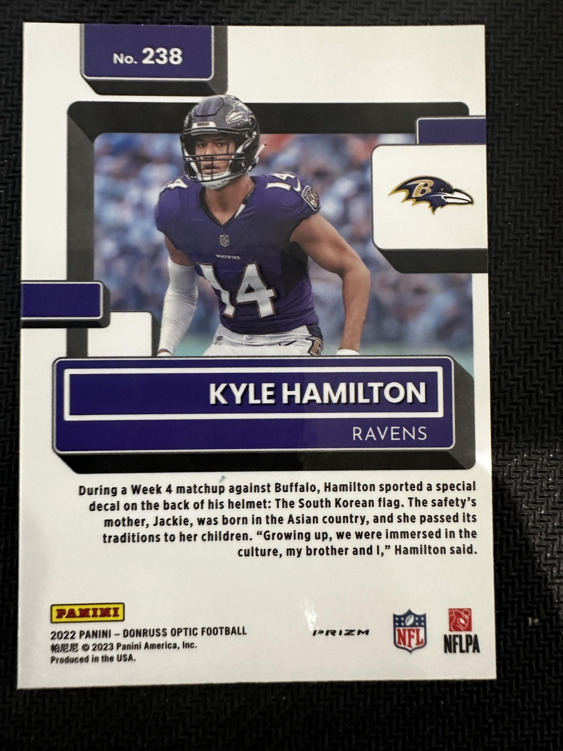 #238 Kyle Hamilton 2022 Donruss Optic RC Rookie Baltimore Ravens Blue Glitter