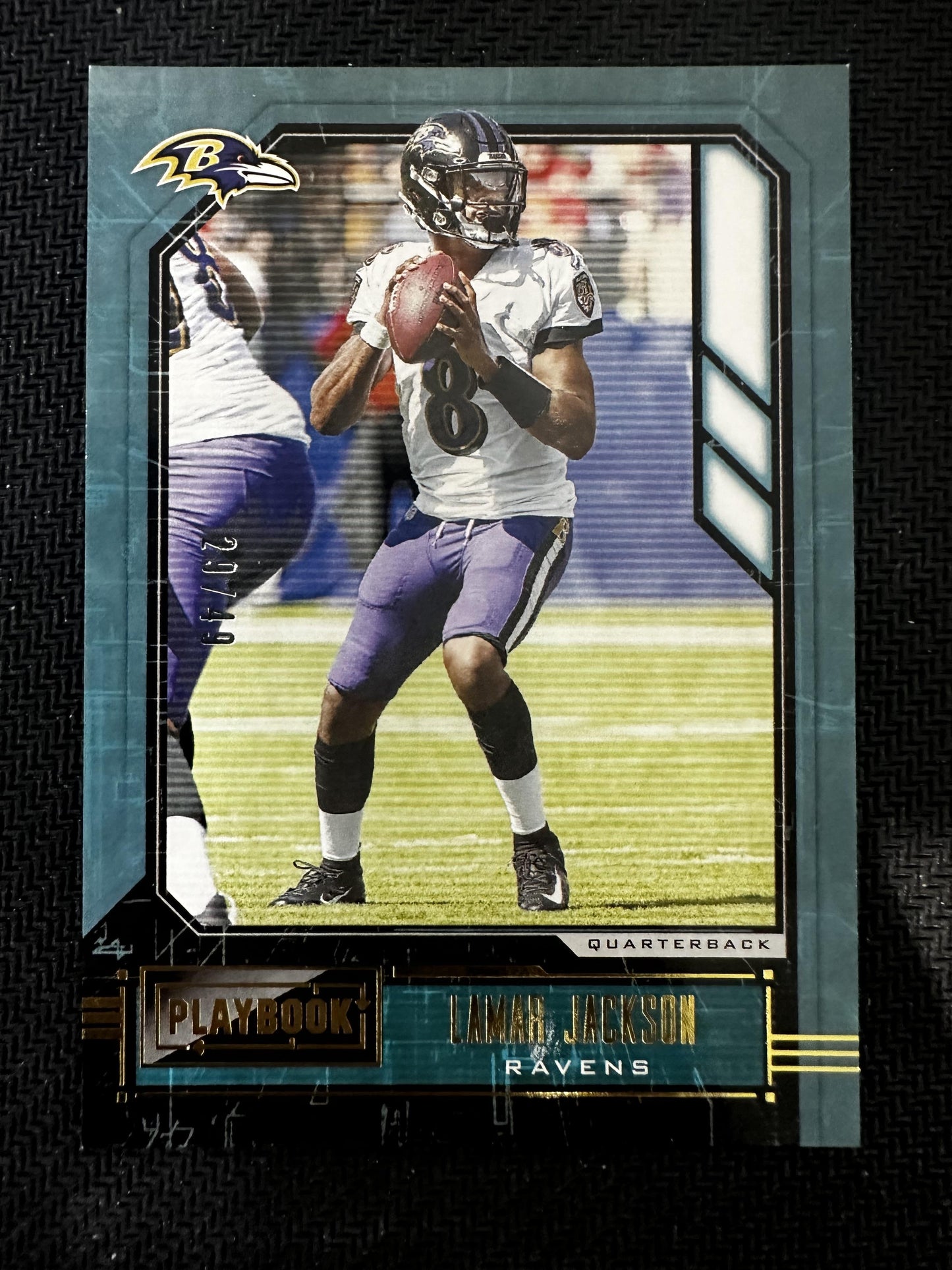 #35 Lamar Jackson 2020 Panini Playbook SN #/49 Baltimore Ravens sports Gold