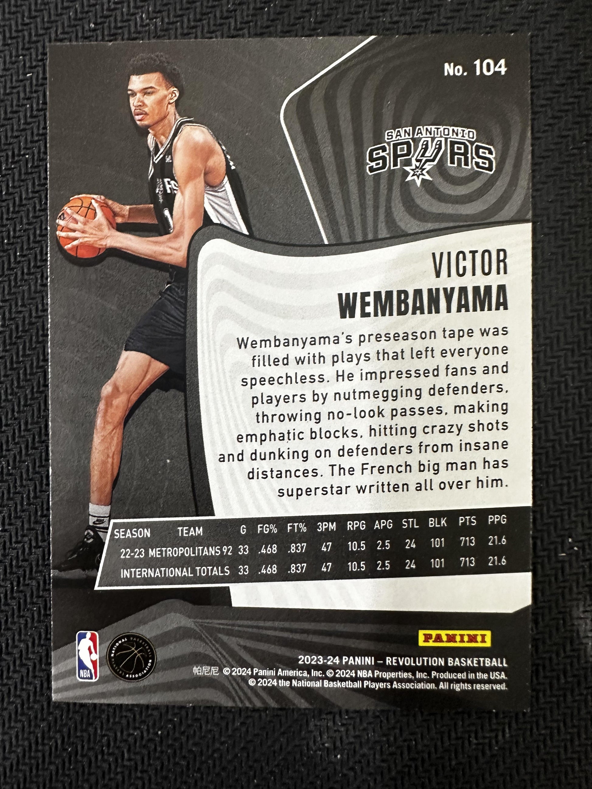 #104 Victor Wembanyama 2023-24 Panini Revolution RC Rookie San Antonio Spurs