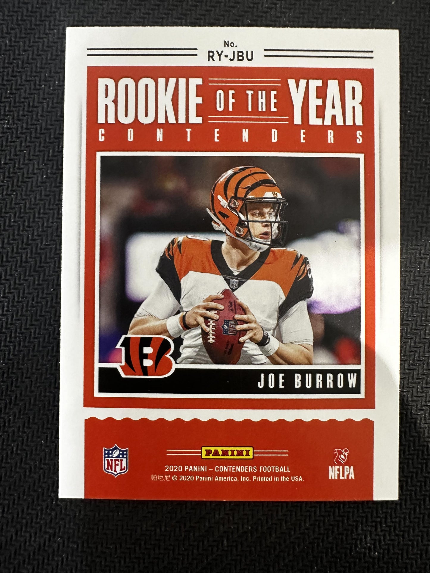 #RY-JBU Joe Burrow 2020 Panini Contenders Cincinnati Bengals Rookie of the Year