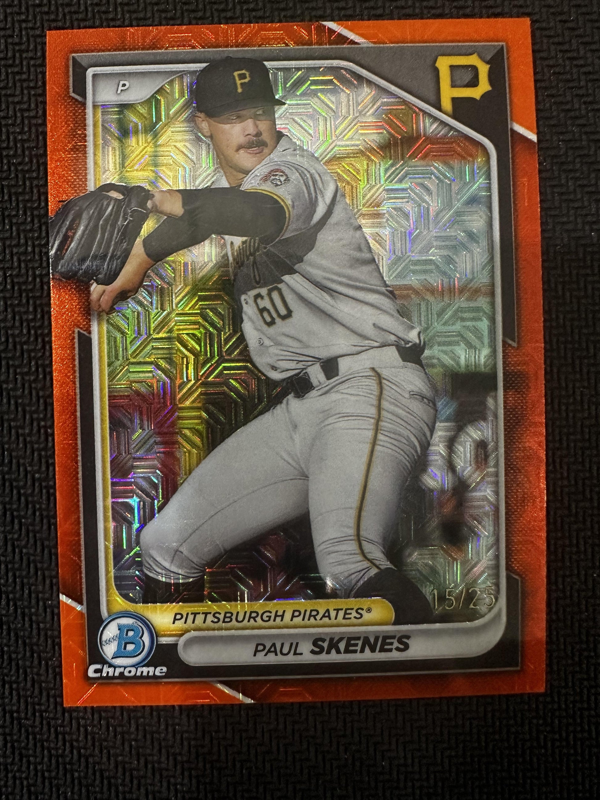 #BCP-125 Paul Skenes 2024 Bowman /25 Pirates Chrome Prospects Mojo Orange