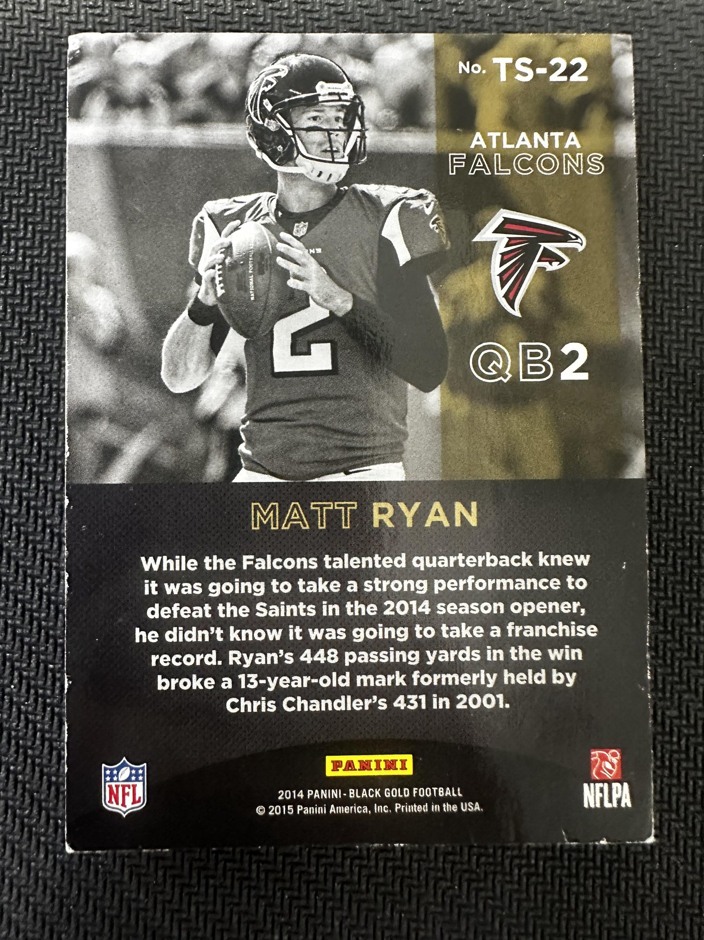 #TS-22 Matt Ryan 2014 Panini Black Gold SN #/149 Atlanta Falcons Team Symbols