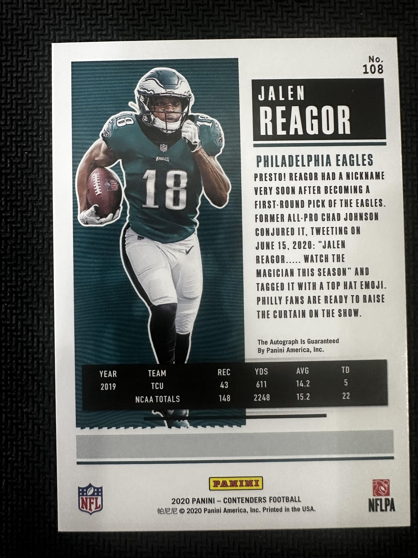 #108 Jalen Reagor 2020 Panini Contenders AU,RC Rookie Auto Philadelphia Eagles