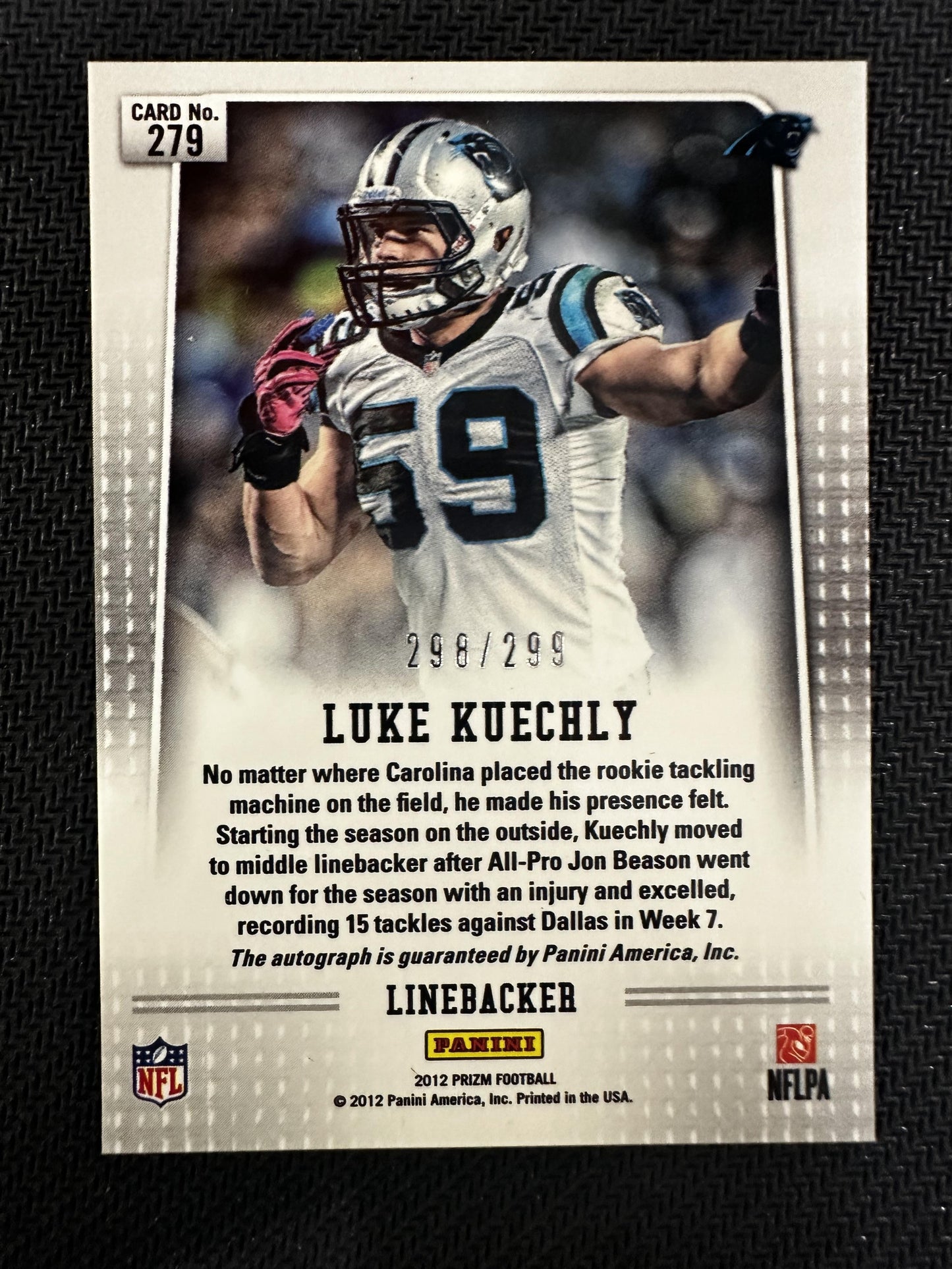 #279 Luke Kuechly 2012 Panini Prizm AU,SN Auto /299 Carolina Panthers Autographs