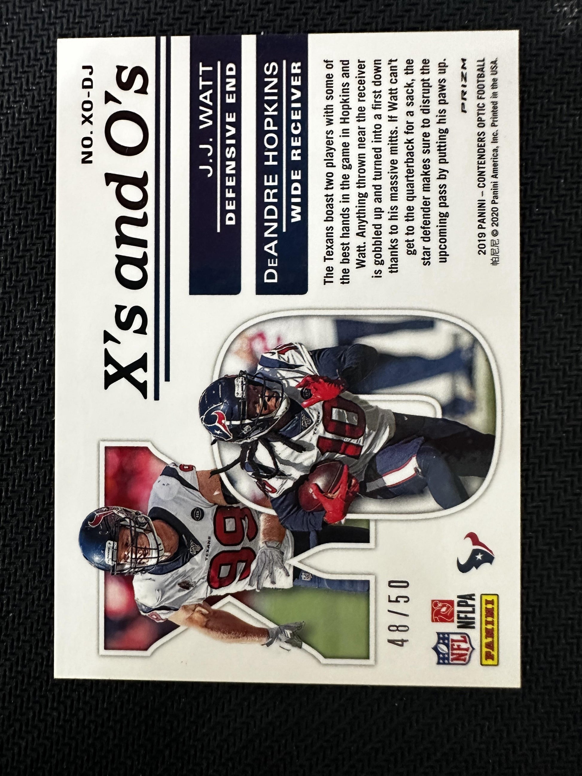 #XO-DJ Hopkins/Watt 2019 Panini Contenders Optic /50 Texans Xs and Os Orange