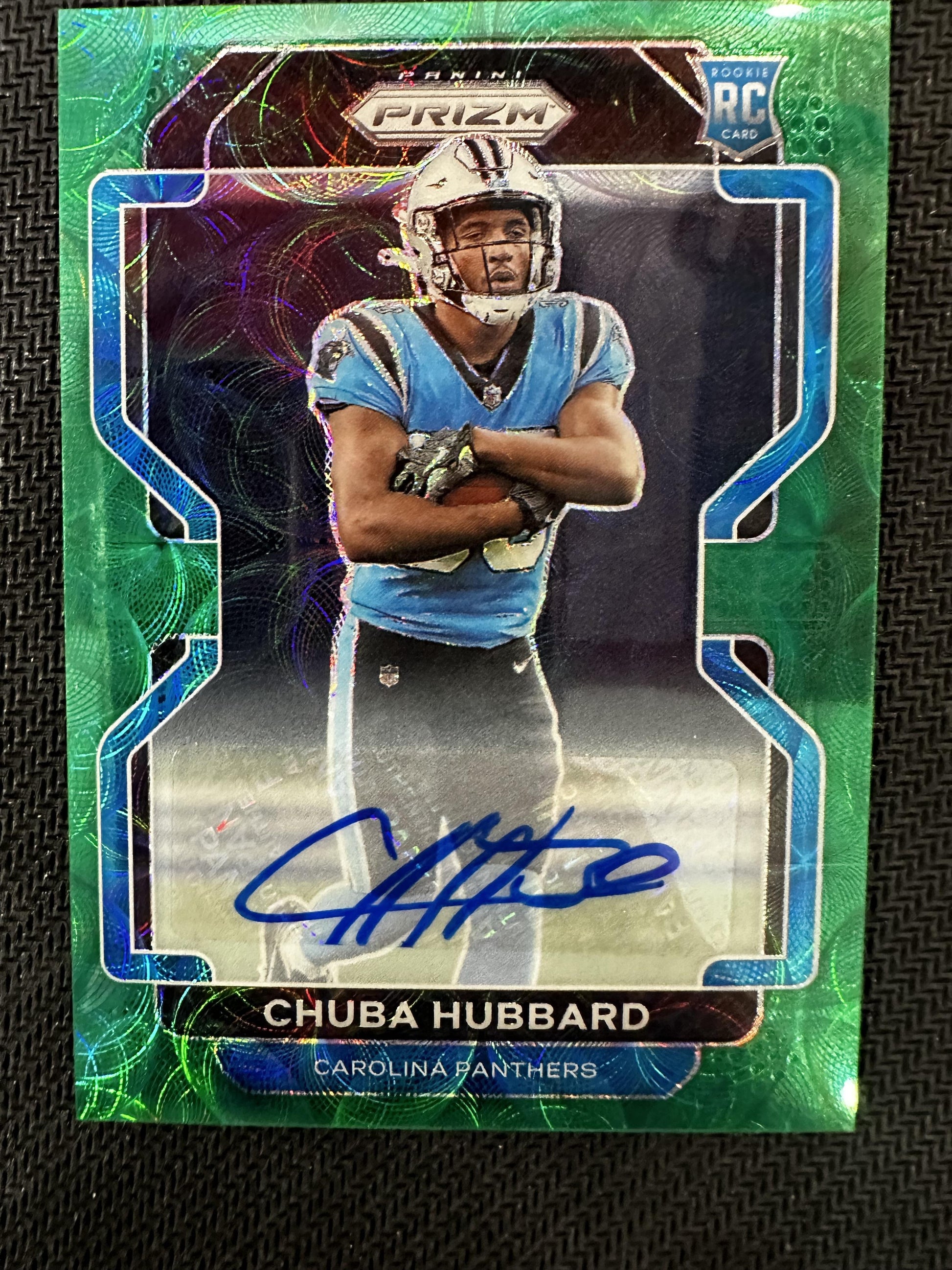 #355 Chuba Hubbard 2021 Panini Prizm /75 Carolina Panthers Auto Green Scope