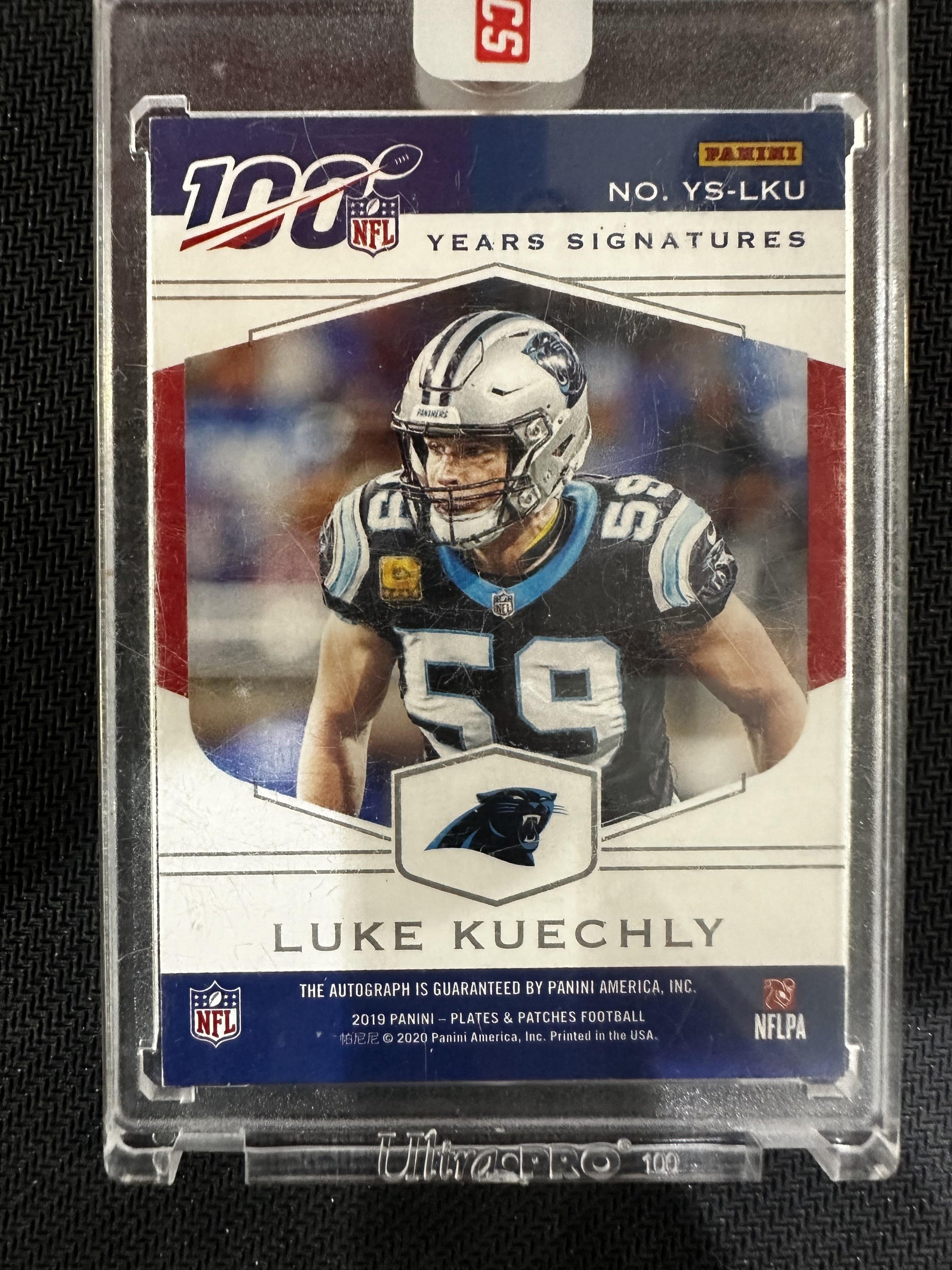 #20 Luke Kuechly 2019 Panini Plates & Patches Auto /99 Panthers 100 Years