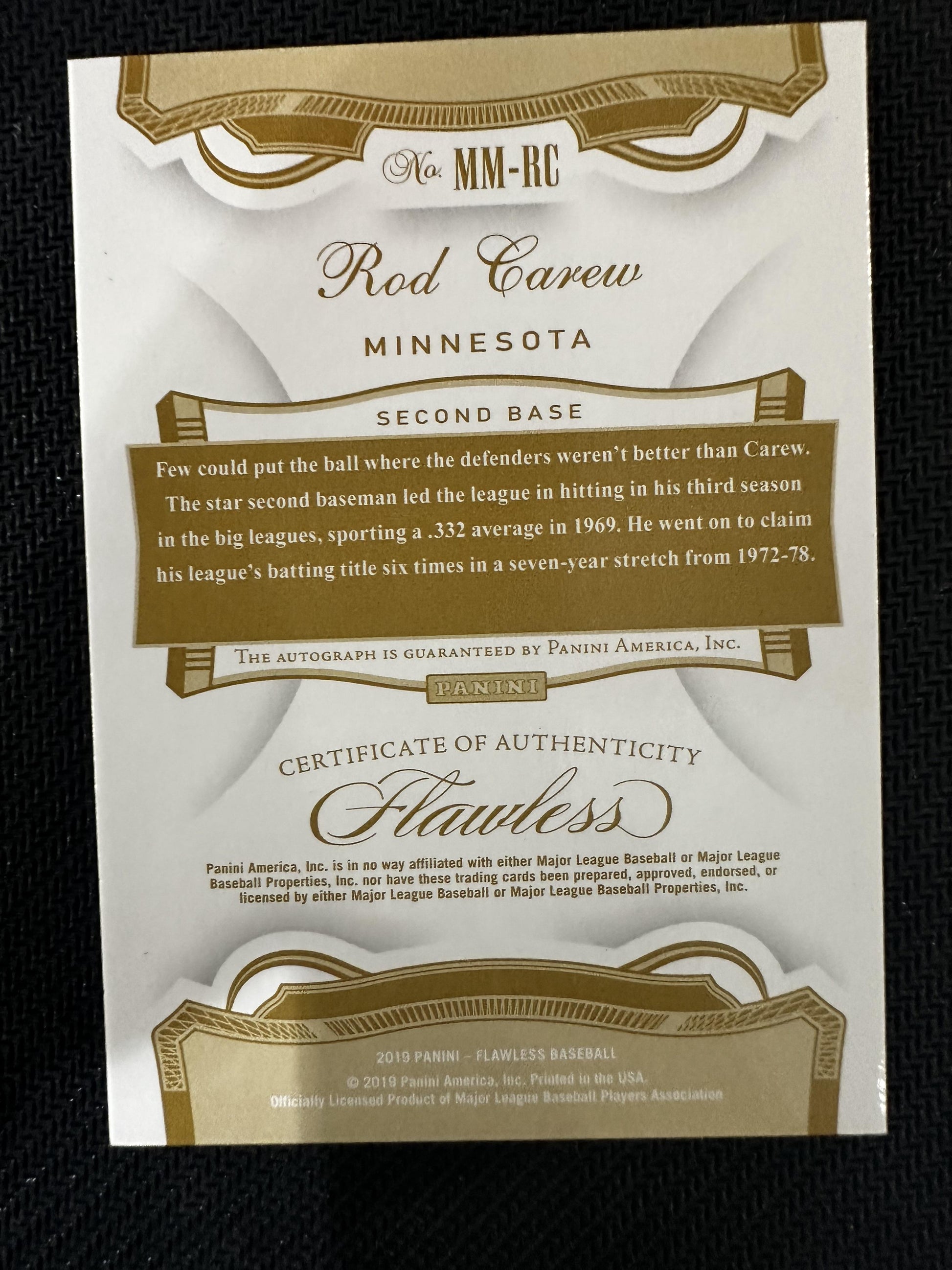 #MM-RC Rod Carew 2019 Panini Flawless /20 Minnesota Twins Memorable Marks