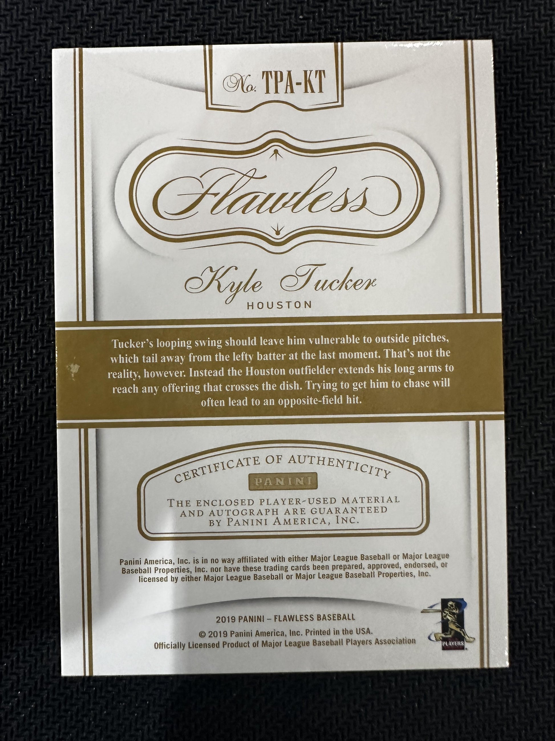 #TPA-KT Kyle Tucker 2019 Panini Flawless /20 Astros Triple Patch Auto Ruby