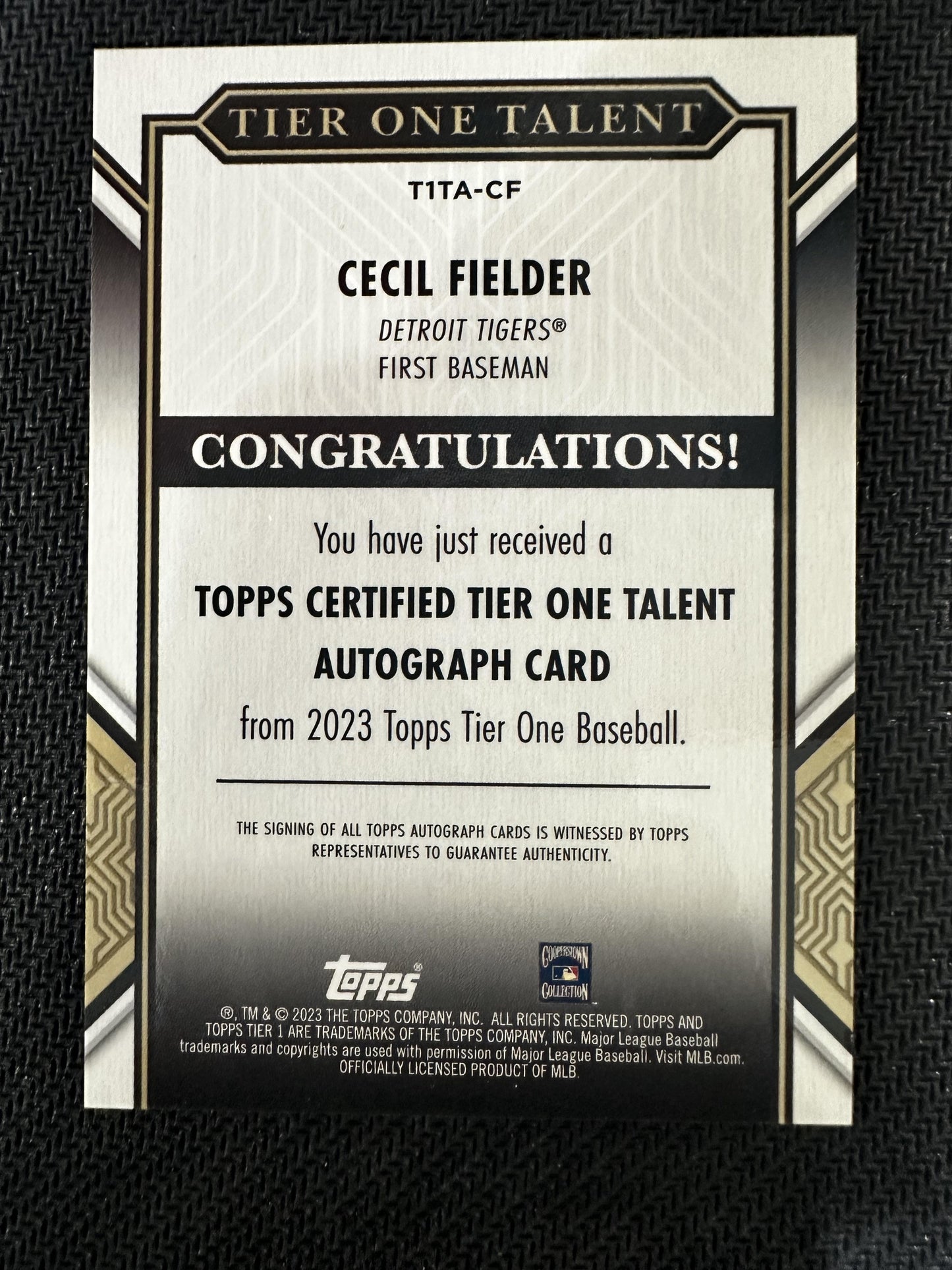 #T1TA-CF Cecil Fielder 2023 Topps Tier One - Talent Auto /249 Detroit Tigers