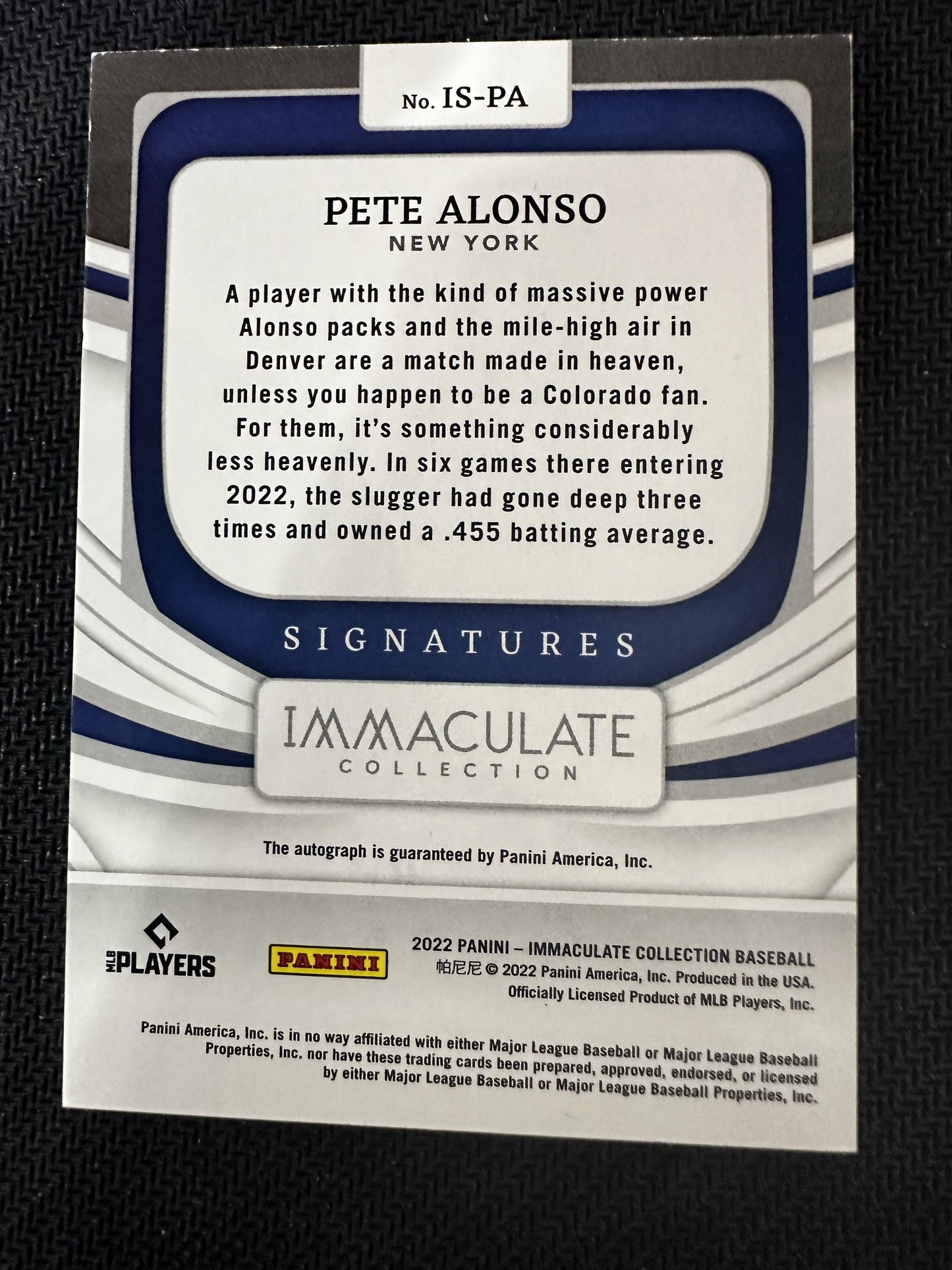 #IS-PA Pete Alonso 2022 Panini Immaculate Collection Auto /25 Mets Signatures