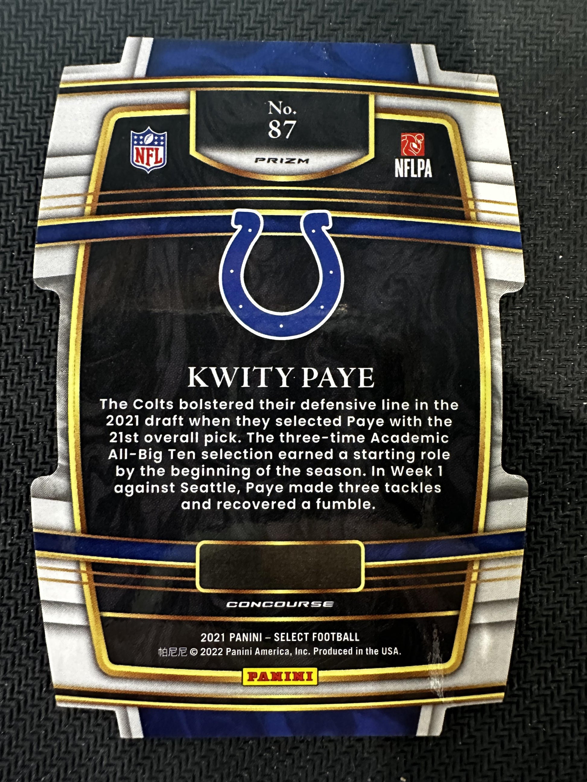 #87 Kwity Paye 2021 Panini Select RC Rookie Indianapolis Colts Zebra Die Cut