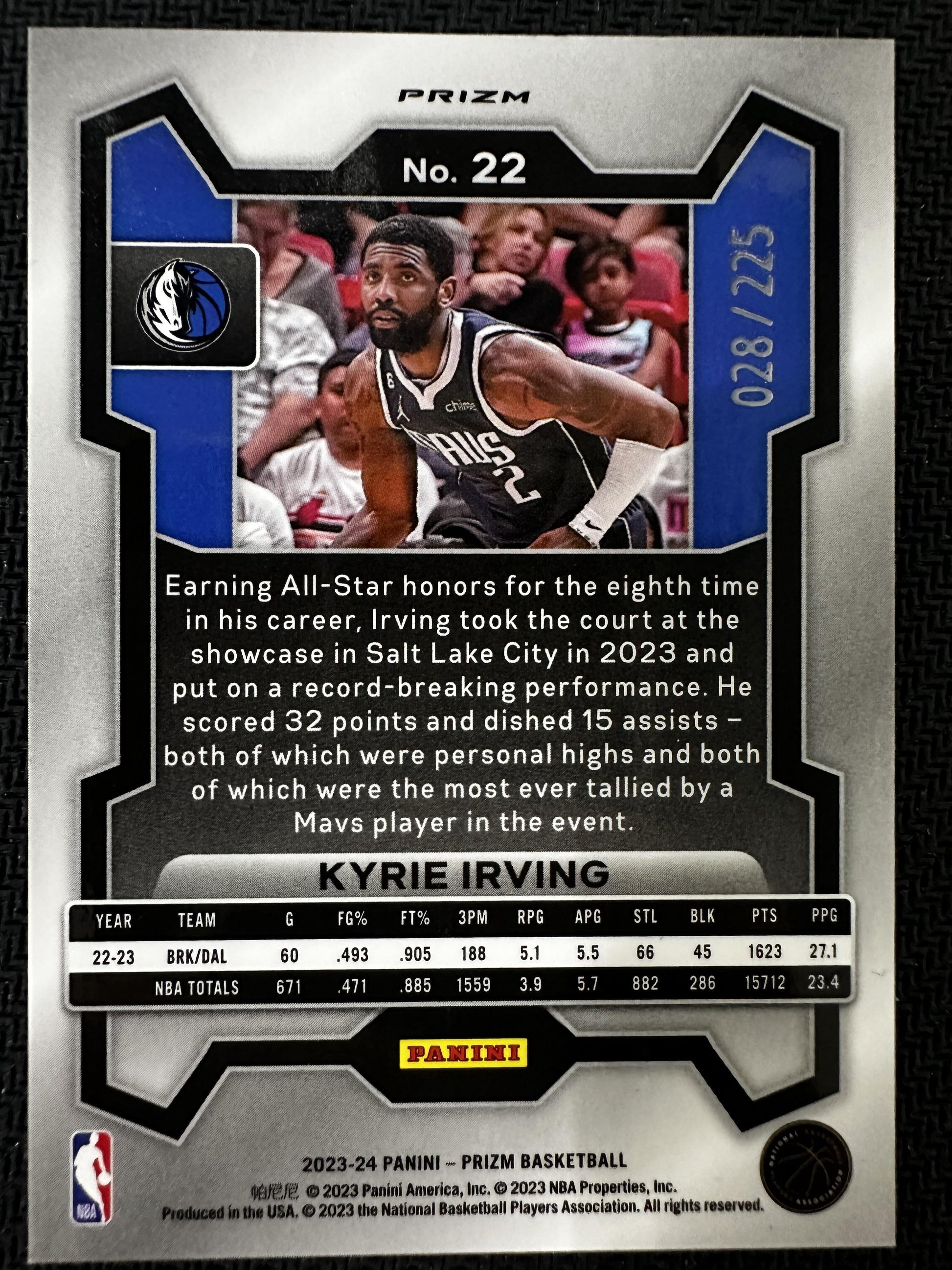 #22 Kyrie Irving 2023-24 Panini Prizm SN #/225 Dallas Mavericks Prizms Teal Ice