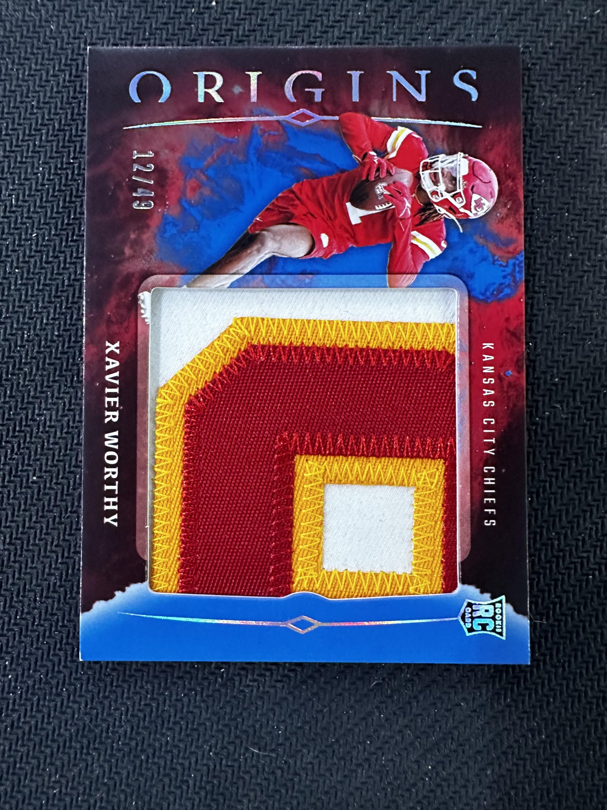 #RPT-XWO Xavier Worthy 2024 Panini Origins SN,MEM #/49 Chiefs Patches Blue