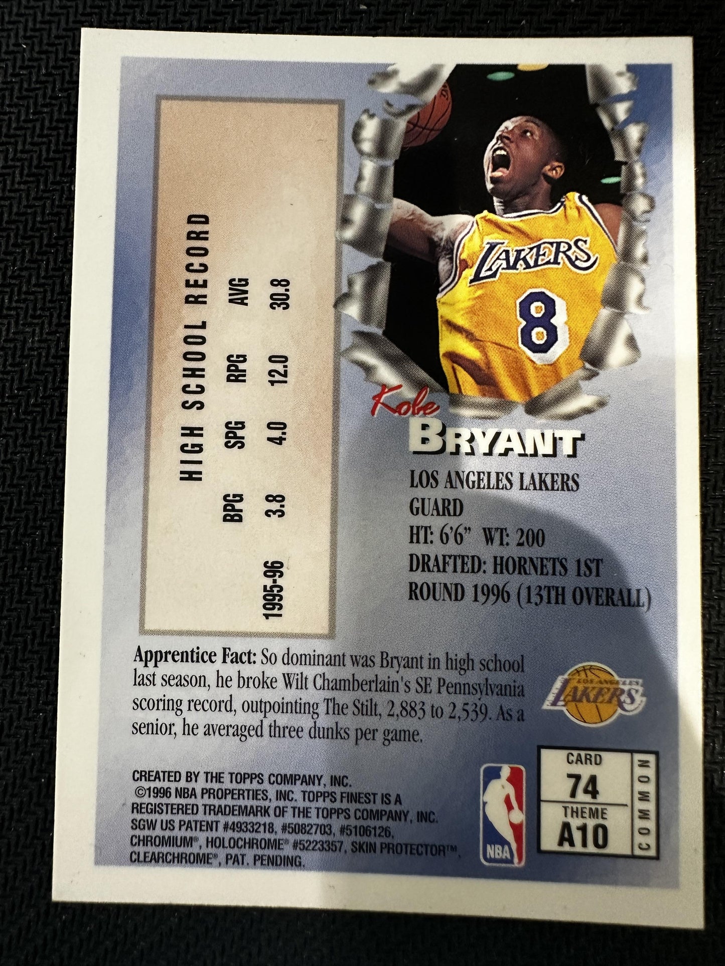 #74 Kobe Bryant 1996-97 Finest RC Rookie Los Angeles Lakers sports