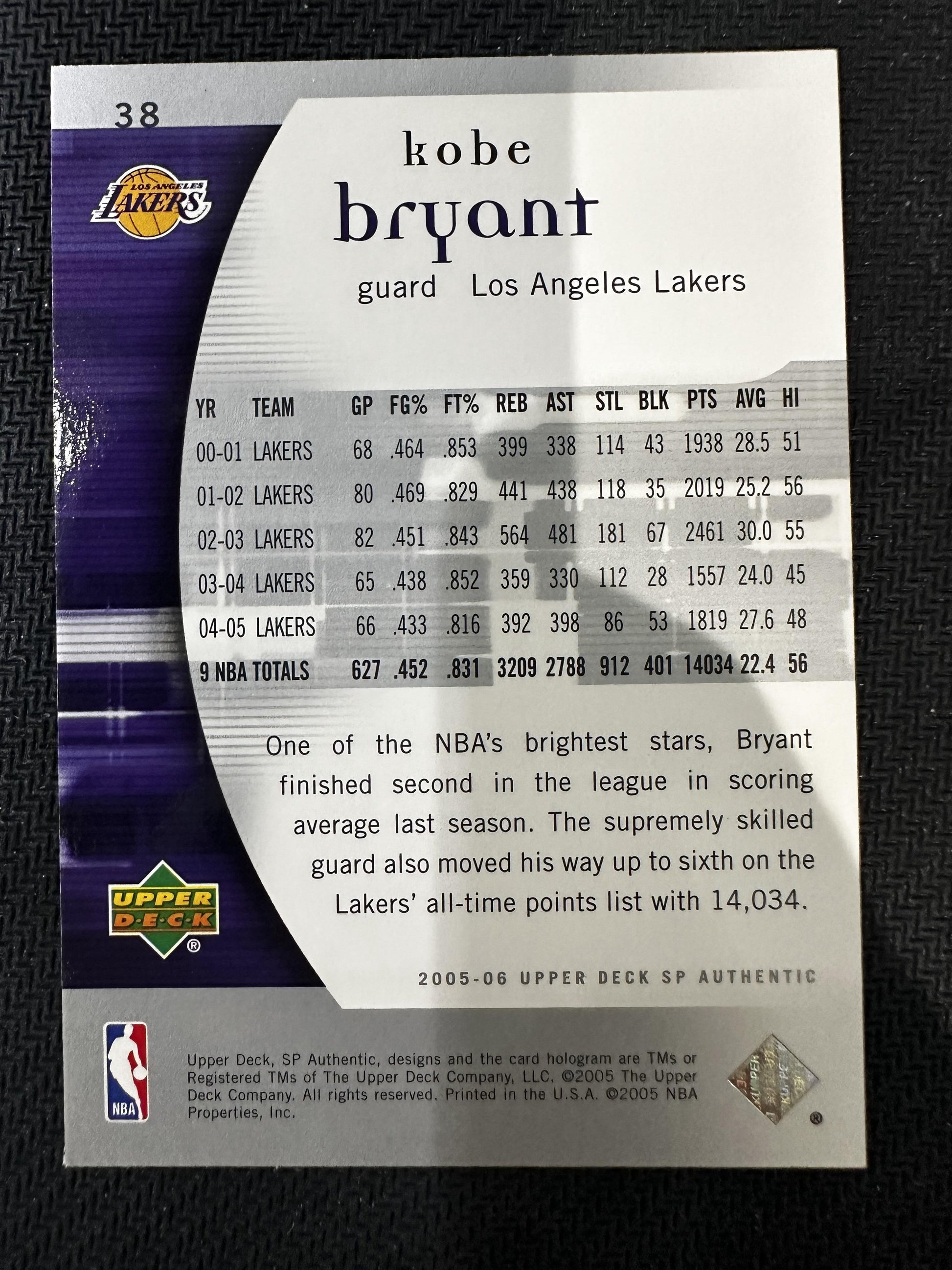 #38 Kobe Bryant 2005-06 SP Authentic Los Angeles Lakers sports