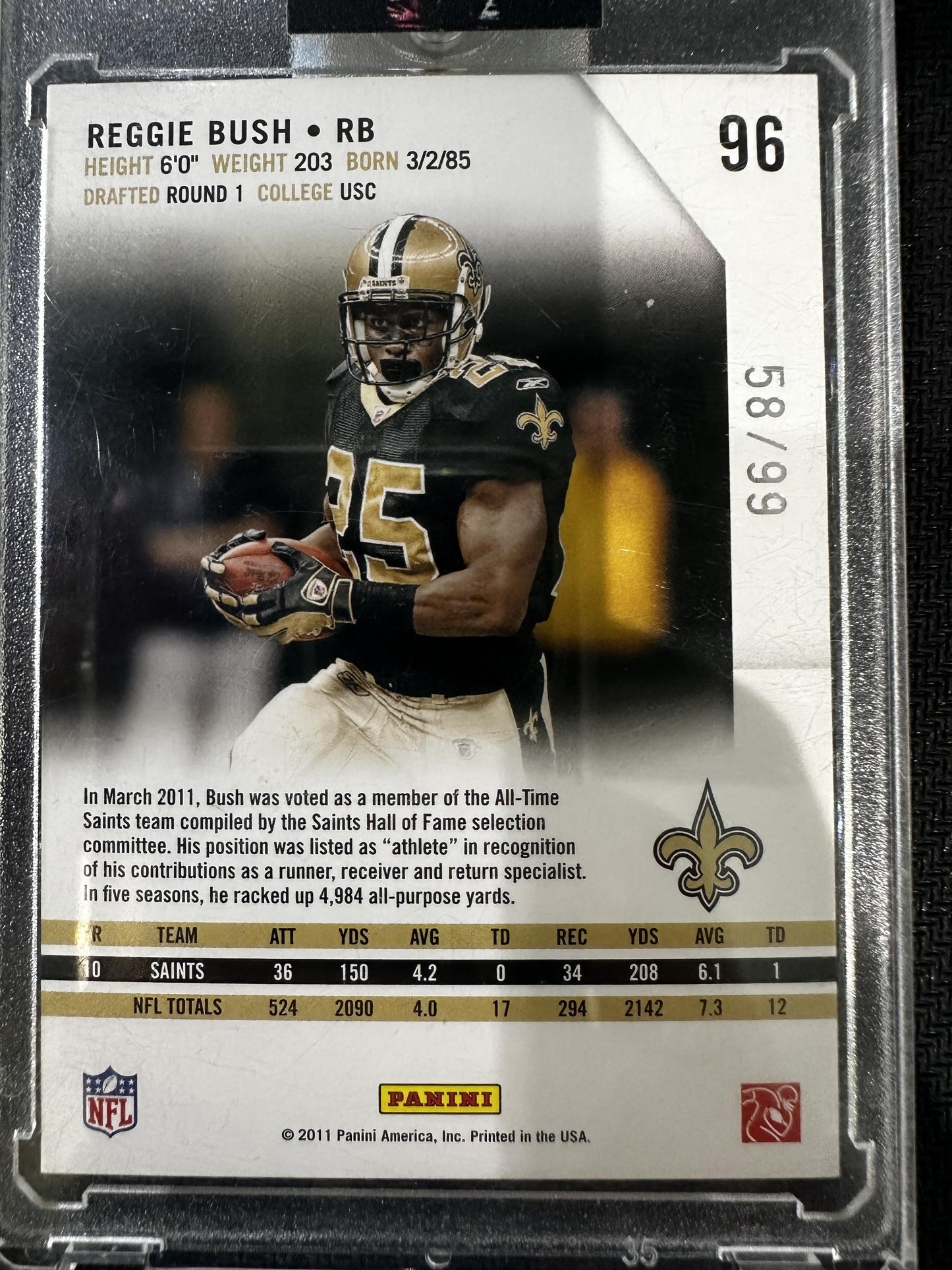 #96 Reggie Bush 2011 Panini Rookies & Stars SN #/99 New Orleans Saints Longevity