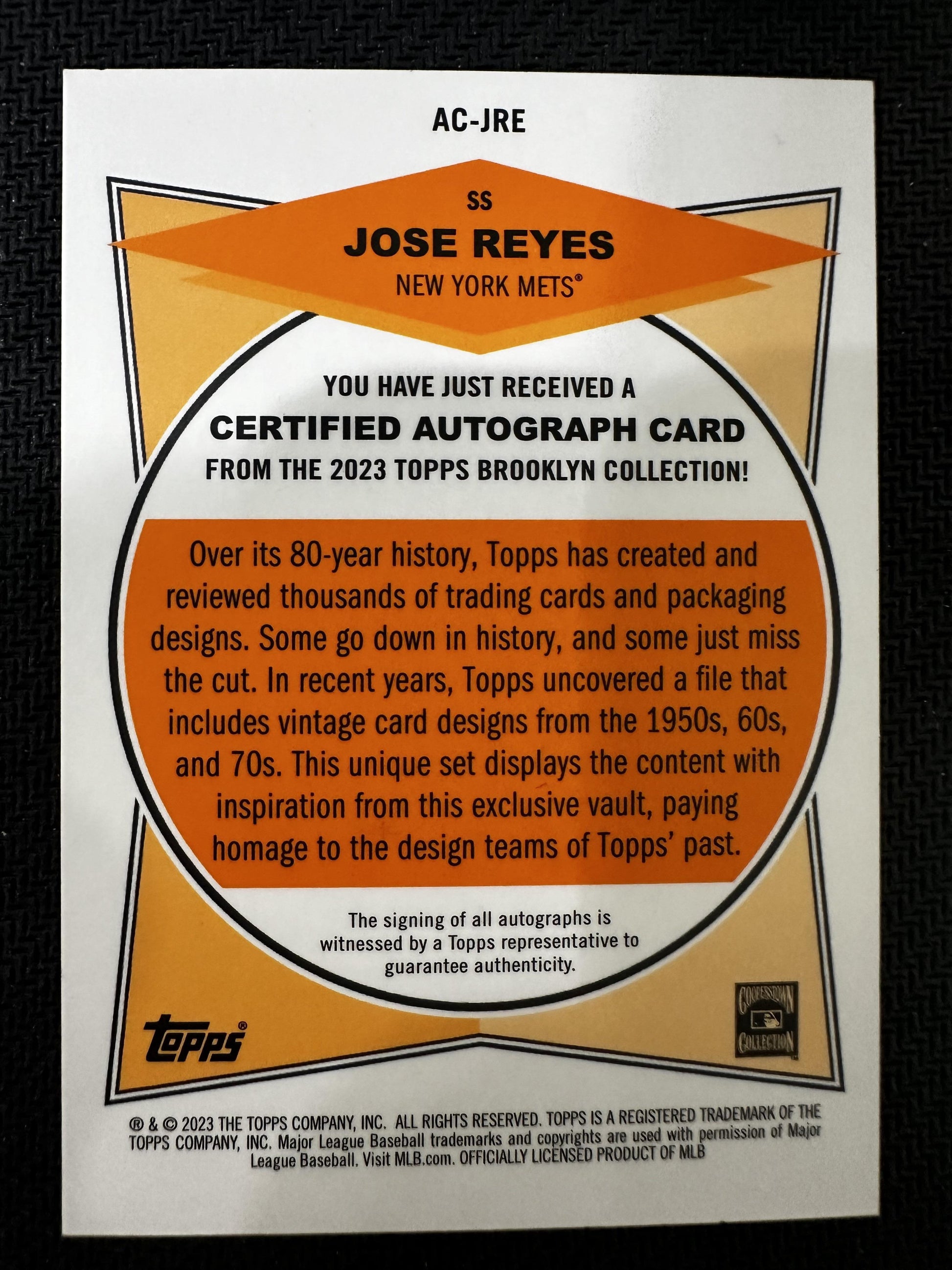 #AC-JRE Jose Reyes 2023 Topps Brooklyn Collection /75 New York Mets Auto Black