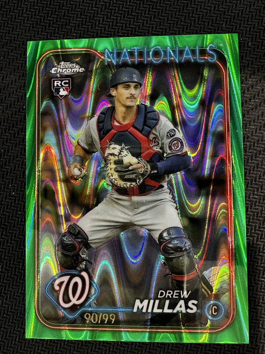 #85 Drew Millas 2024 Topps Chrome SN,RC Rookie /99 Nationals Green Raywave