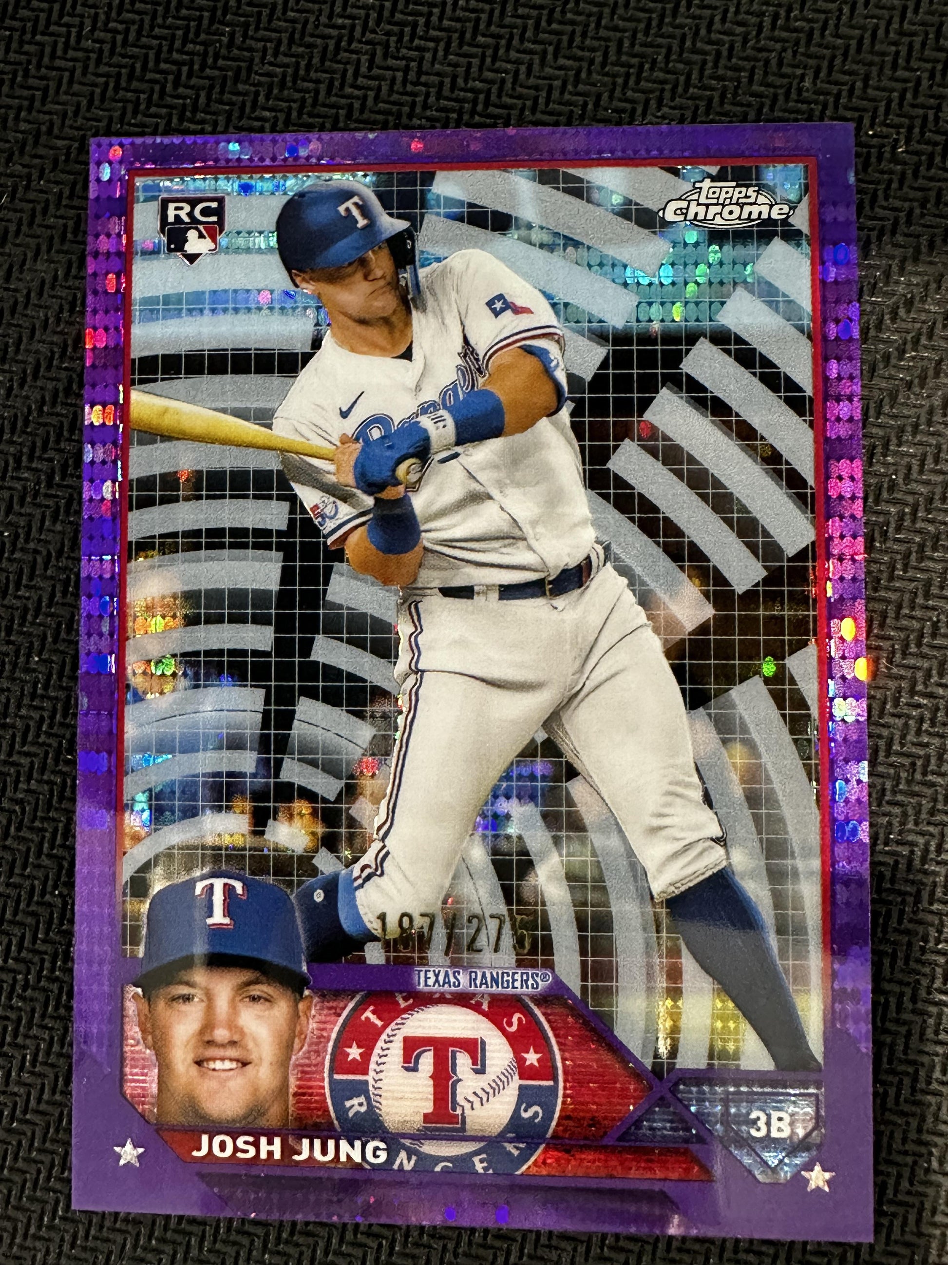 #93 Josh Jung 2023 Topps Chrome SN #/275 Texas Rangers Purple Sonar