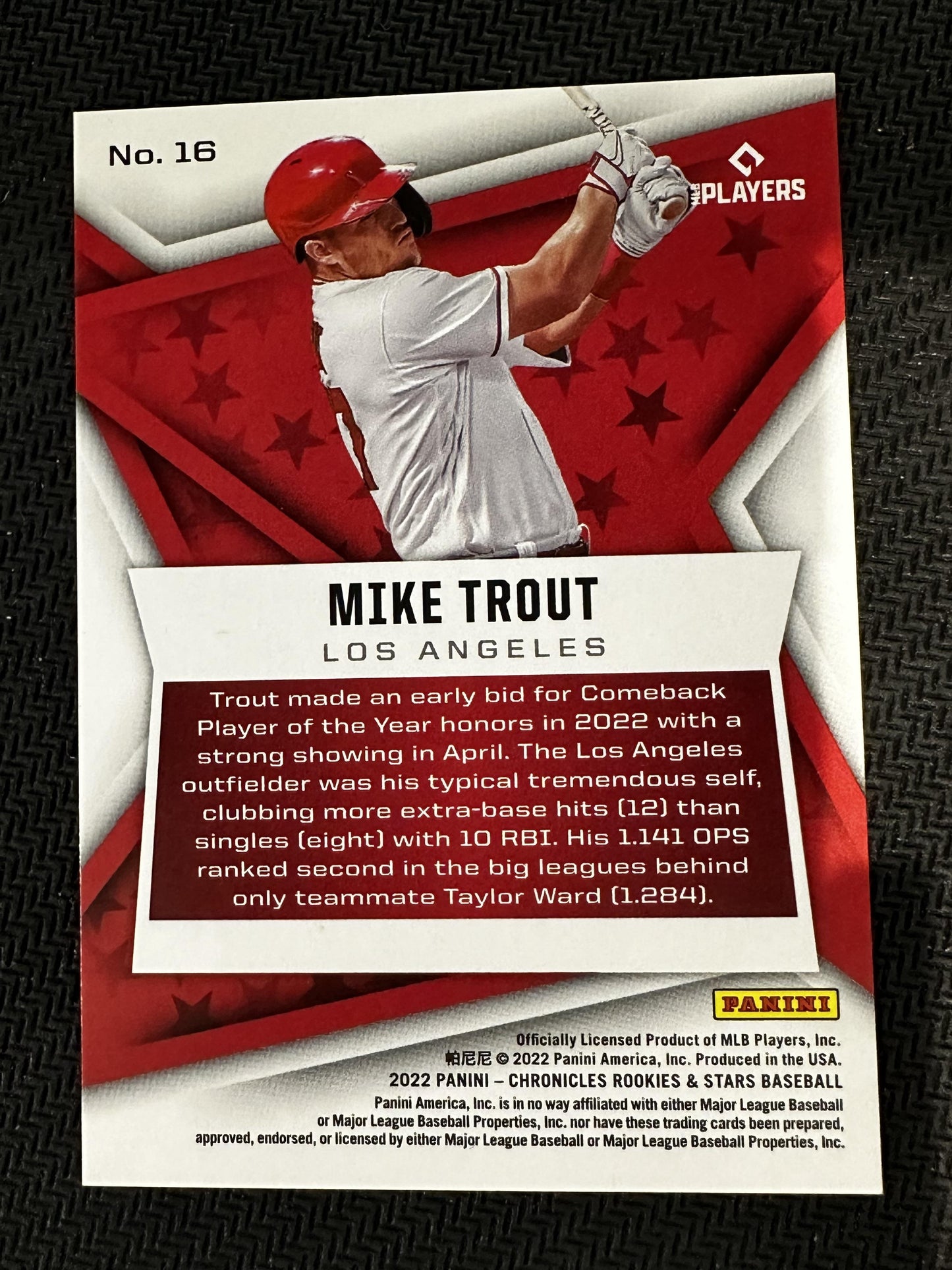 #16 Mike Trout 2022 Panini Chronicles SN #/50 Los Angeles Angels Blue