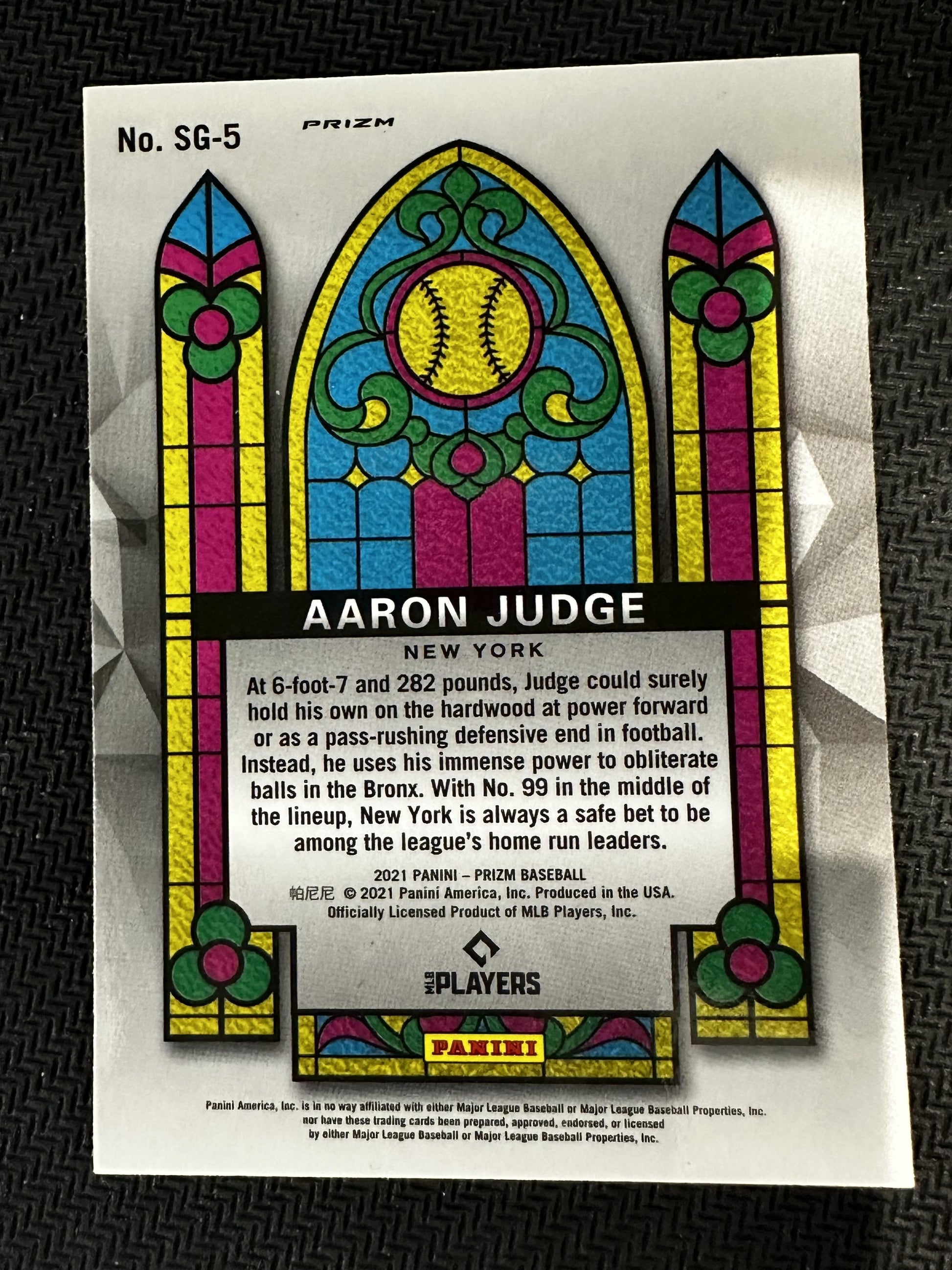 #SG-5 Aaron Judge 2021 Panini Prizm New York Yankees Stained Glass Green Wave