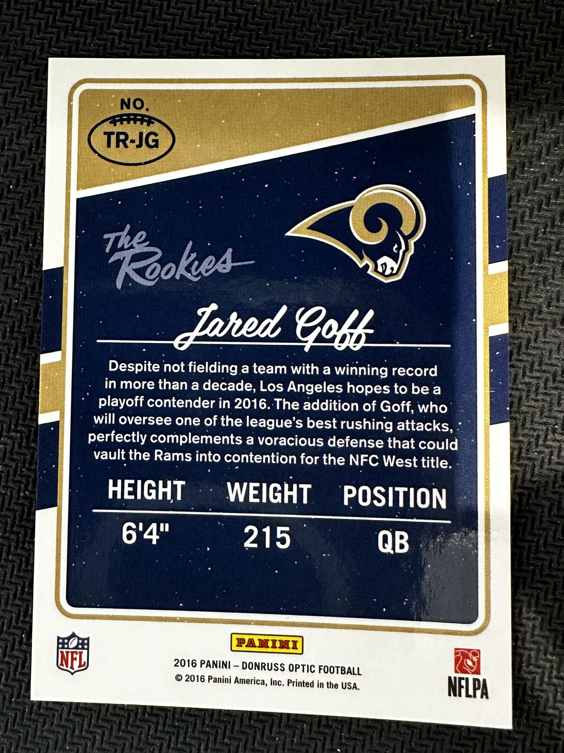 #TR-JG Jared Goff 2016 Donruss Optic Los Angeles Rams sports The Rookies