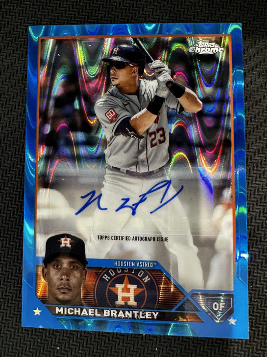 #AC-MBR Michael Brantley 2023 Topps Chrome Update /150 Astros Auto Blue RayWave