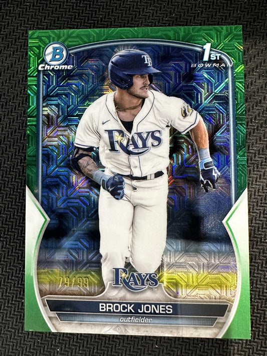 #BCP-115 Brock Jones 2023 Bowman SN #/99 Bay Rays Chrome Mojo Green Refractors