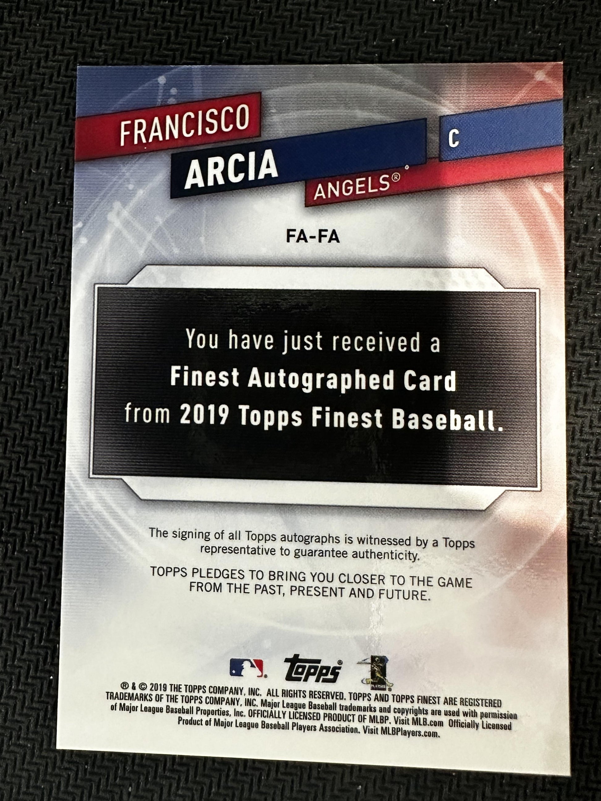 #FA-FA Francisco Arcia 2019 Finest AU,SN Auto #/99 Angels Finest Auto Green