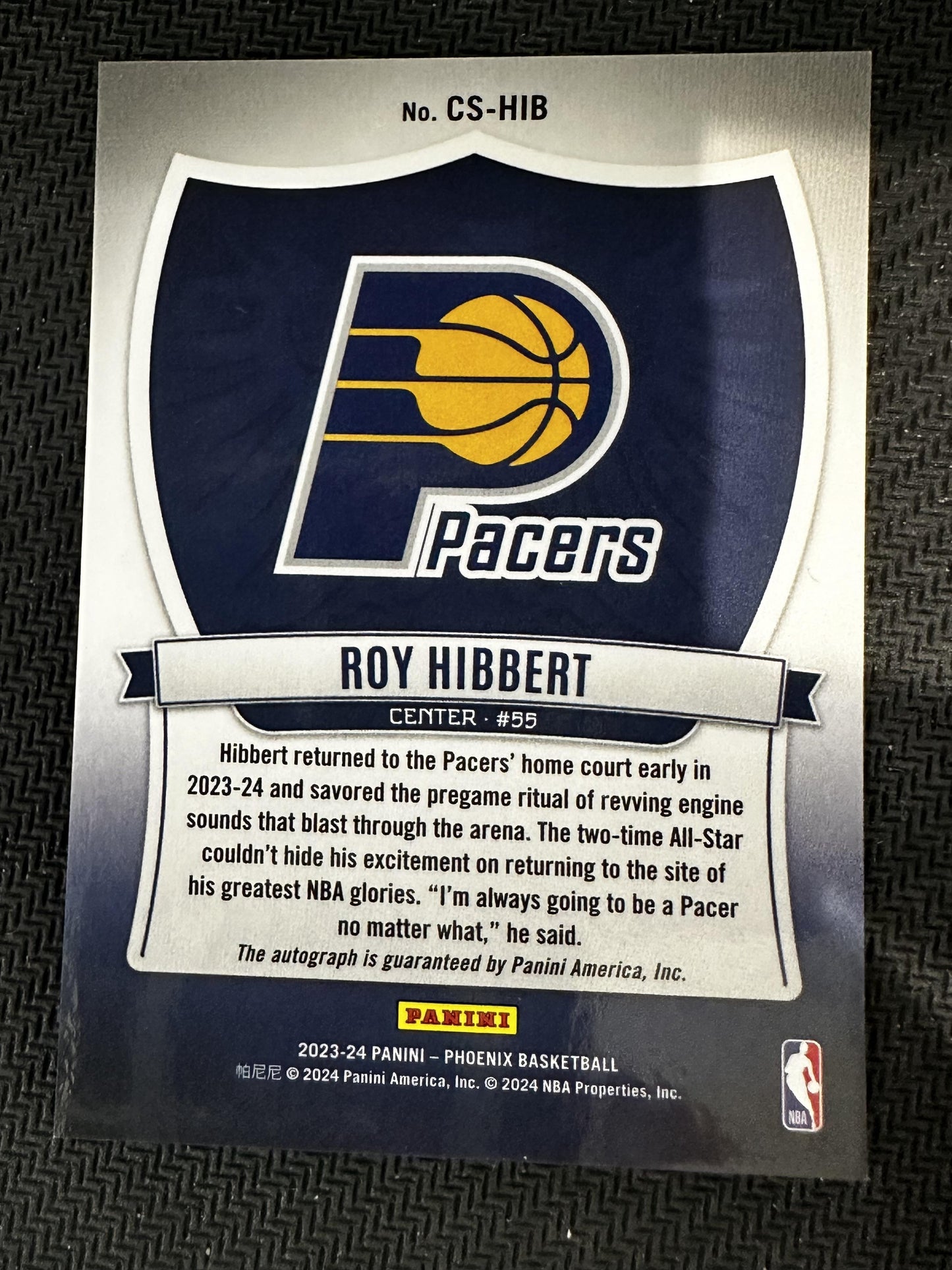 #CS-HIB Roy Hibbert 2023-24 Panini Phoenix Auto Pacers Crusade Signatures