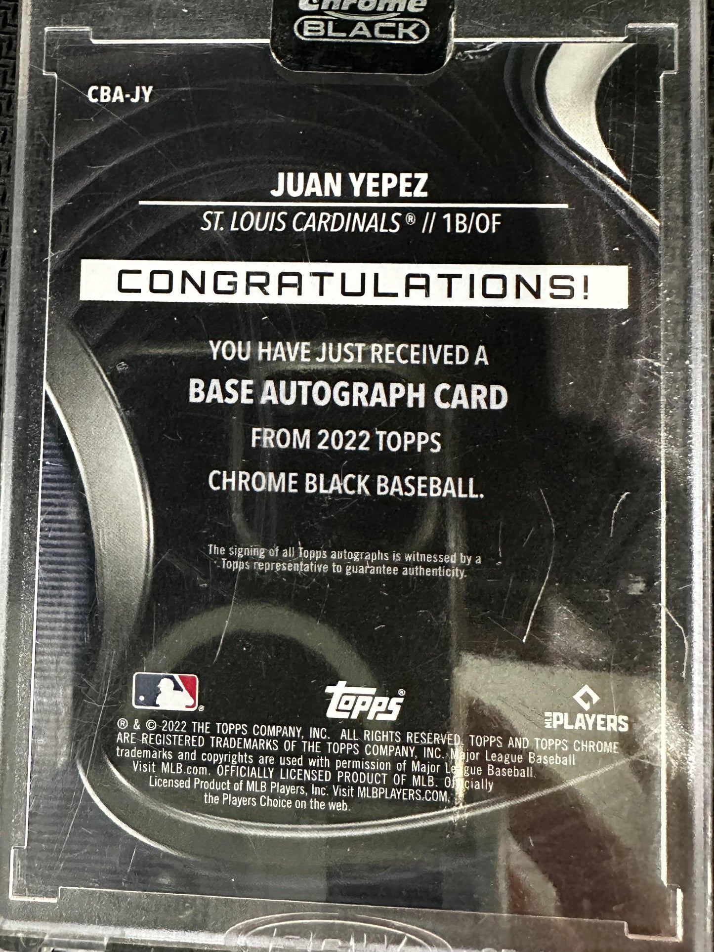 #CBA-JY Juan Yepez 2022 Topps Chrome Black /50 Cardinals Auto Gold Refractors