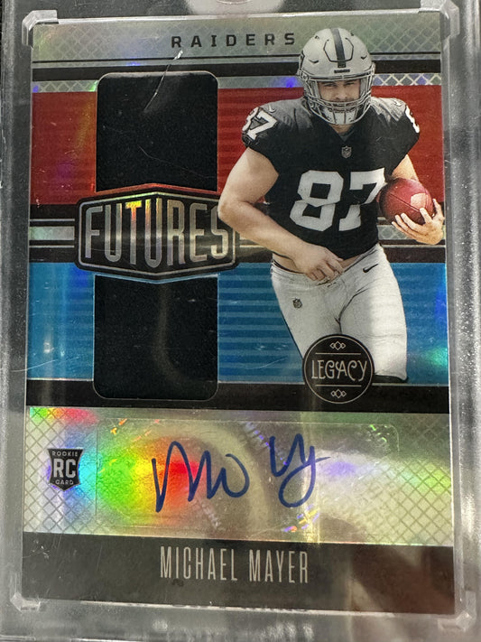 #FDA-14 Michael Mayer 2023 Panini Legacy /249 Raiders Futures Patch Auto Silver