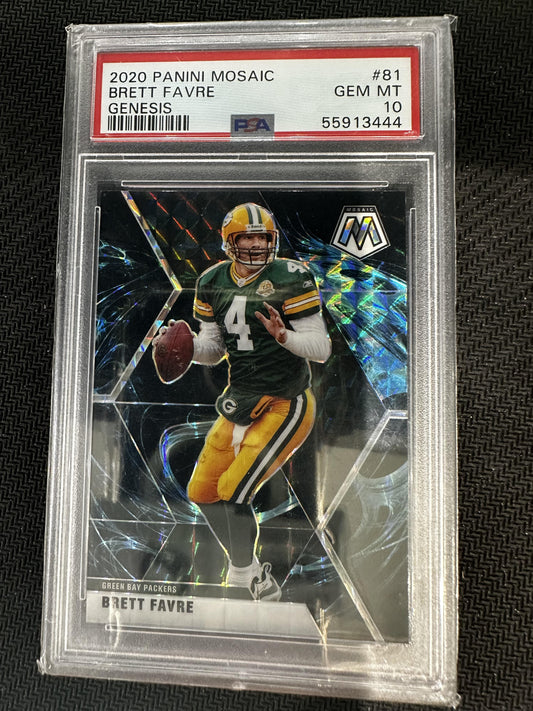 #81 Brett Favre 2020 Panini Mosaic 10 GEM-MT sports Genesis