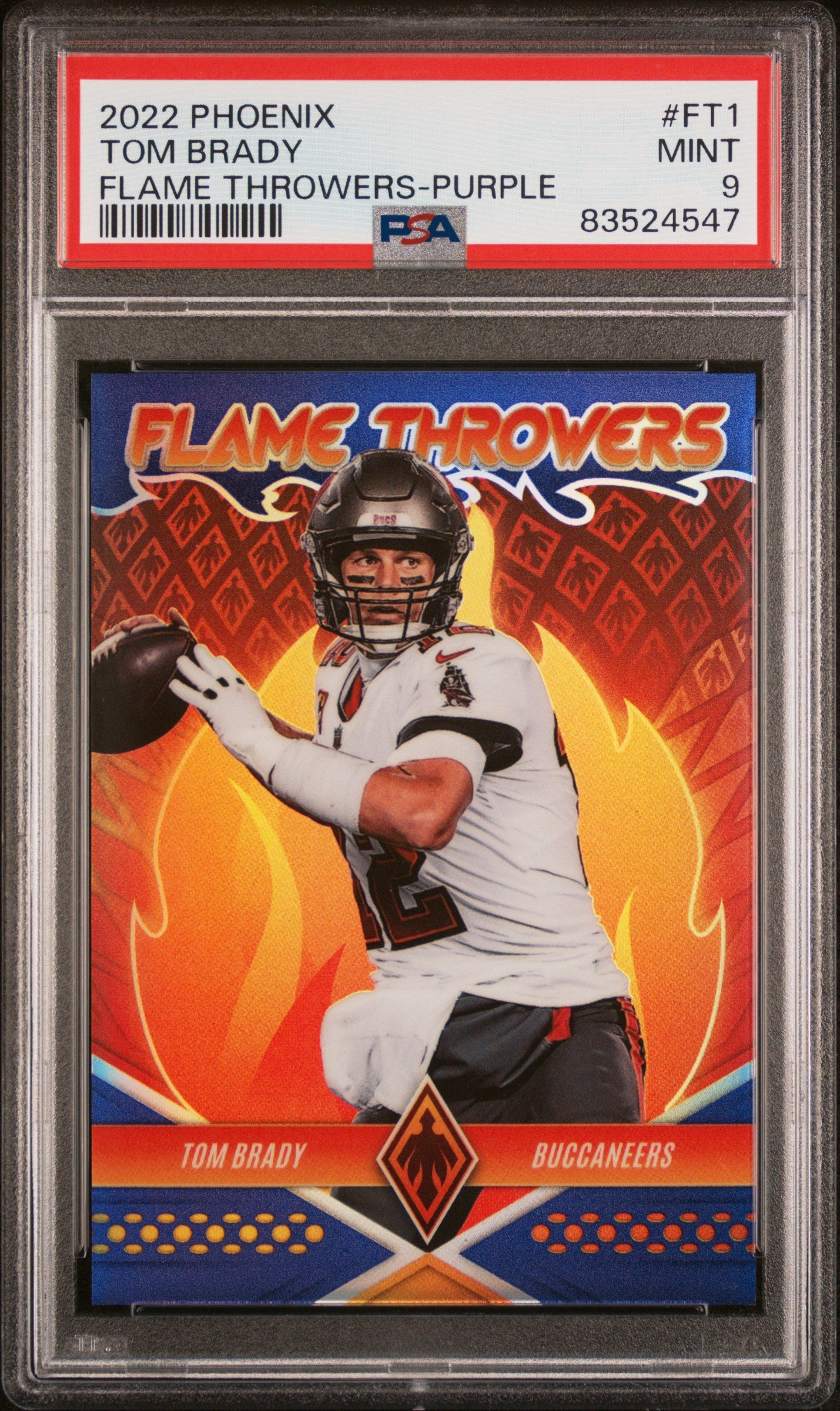 #FT1 Tom Brady 2022 Panini Phoenix Flame Throwers 9 Flame Throwers-Purple