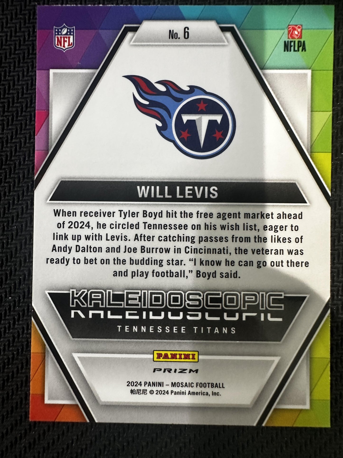 #6 Will Levis 2024 Panini Mosaic Tennessee Titans sports Kaleidoscopic