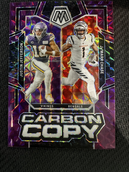 CC-5 Justin Jefferson Ja'Marr Chase 2024 Mosaic Carbon Copy Purple Mosaic /49