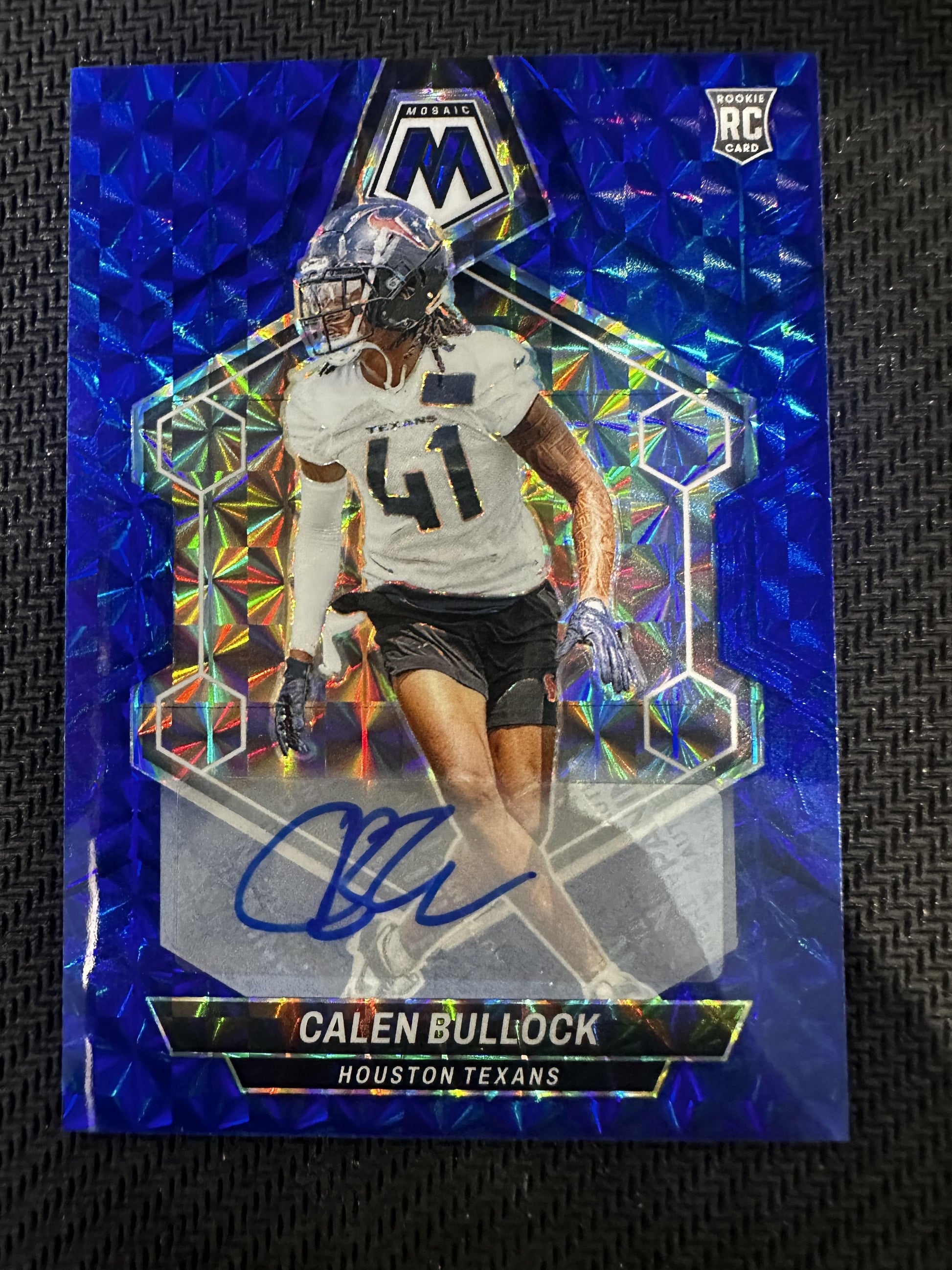 #365 Calen Bullock 2024 Panini Mosaic SN #/99 Houston Texans sports Mosaic Blue