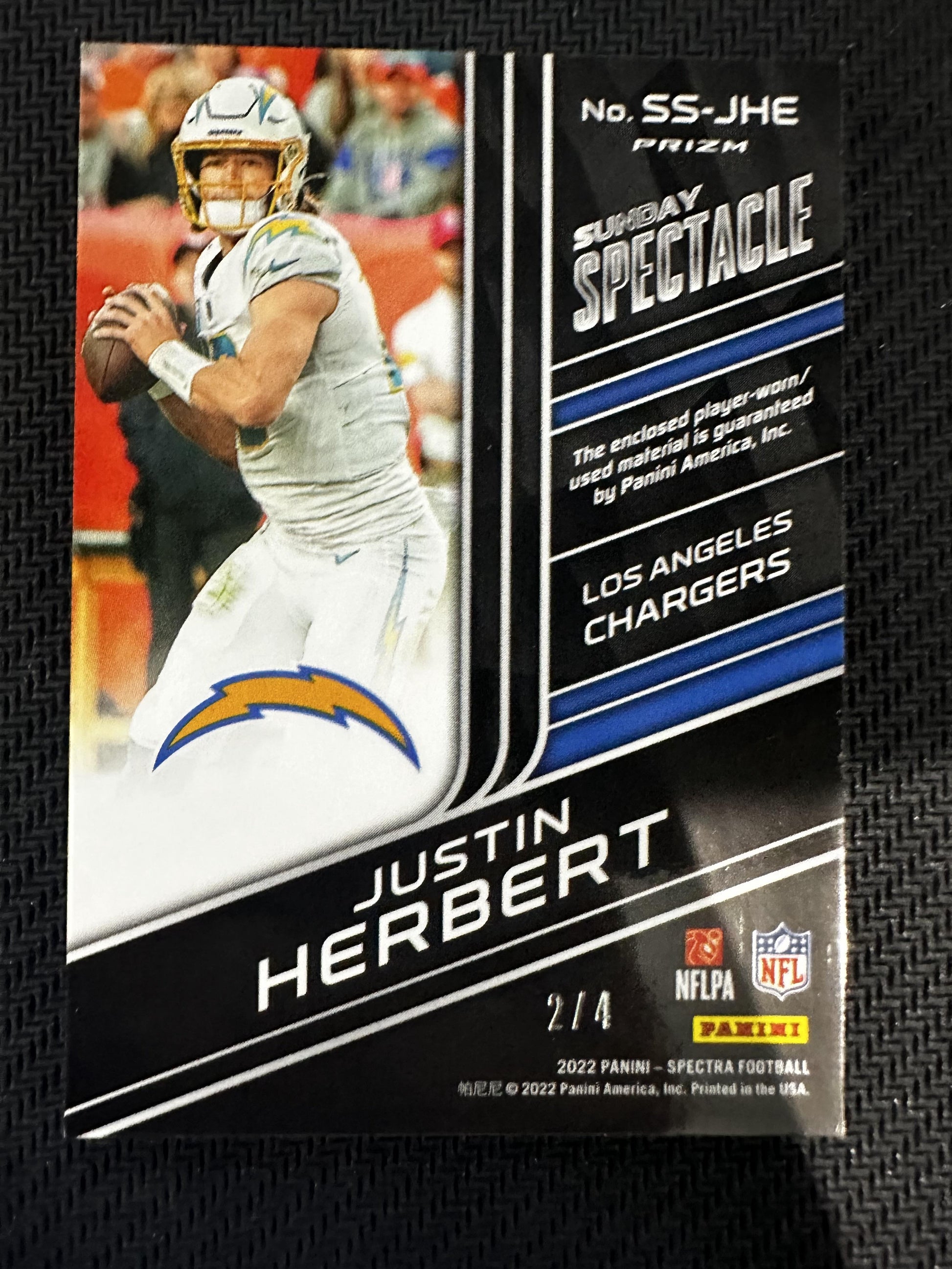 #SS-JHE Justin Herbert 2022 Panini Spectra /4 Chargers Sunday Spectacle Marble