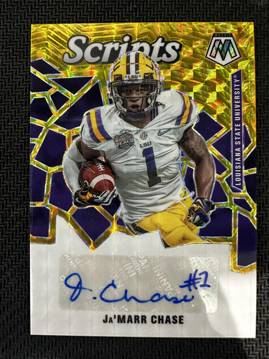 #SM-JC Ja'Marr Chase 2021 Panini Mosaic Draft Picks Auto /10 Tigers Scripts Gold