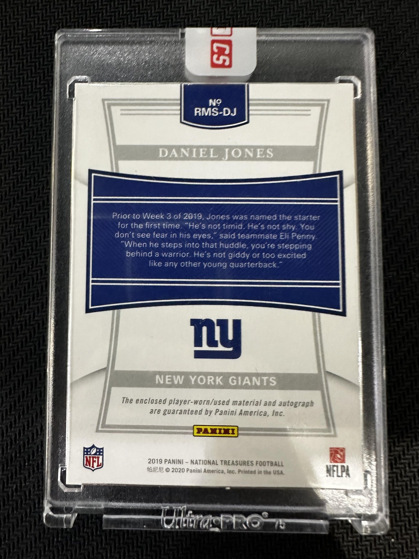 #RMS-DJ Daniel Jones 2019 Panini National Treasures Auto /99 Giants Signatures