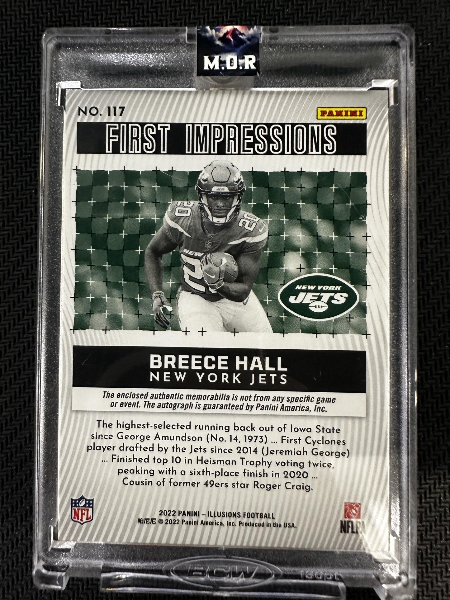 #117 Breece Hall 2022 Panini Illusions /10 Jets First Impressions Auto Green