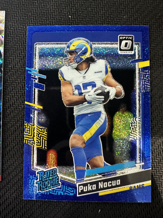 #238 Puka Nacua 2023 Donruss Optic Los Angeles Rams sports Blue Glitter